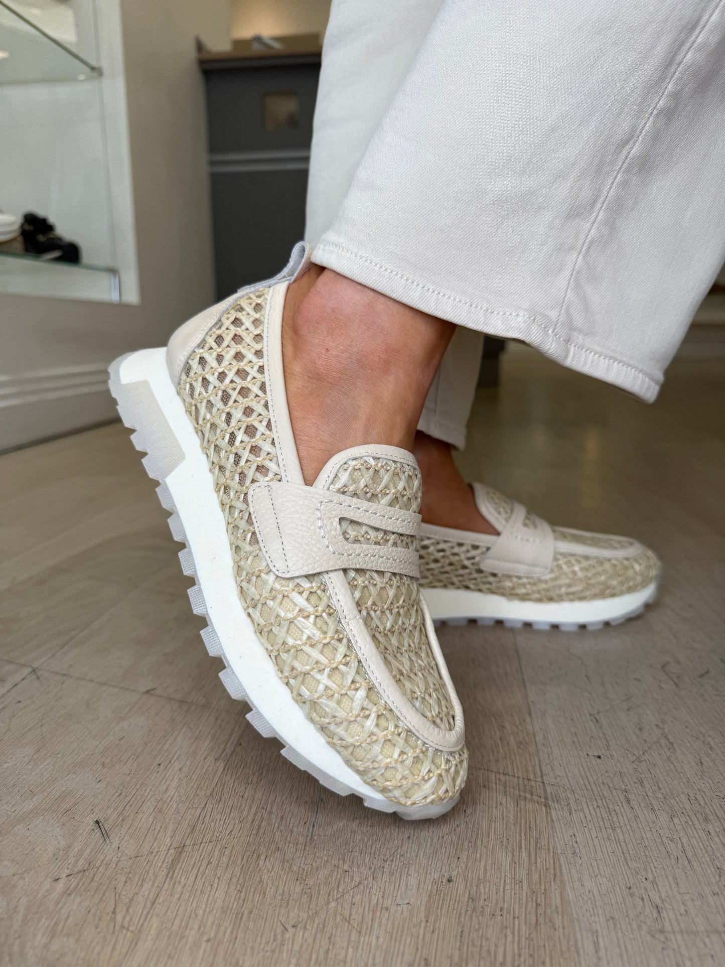 Hispanitas - Rich Cream Hessian Mesh Sporty Slip On Shoe