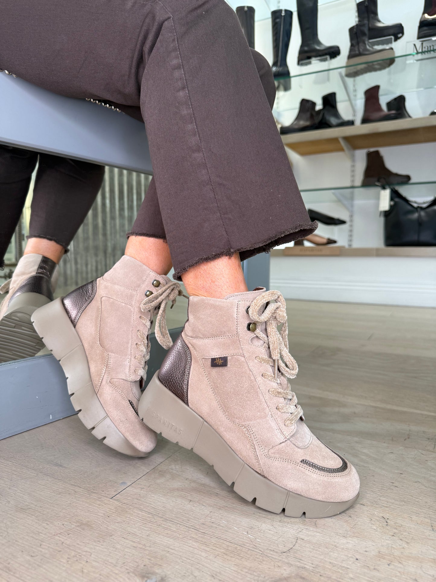 Hispanitas - Taupe Suede & Soft Bronze Mix Lace Up Sporty Boot