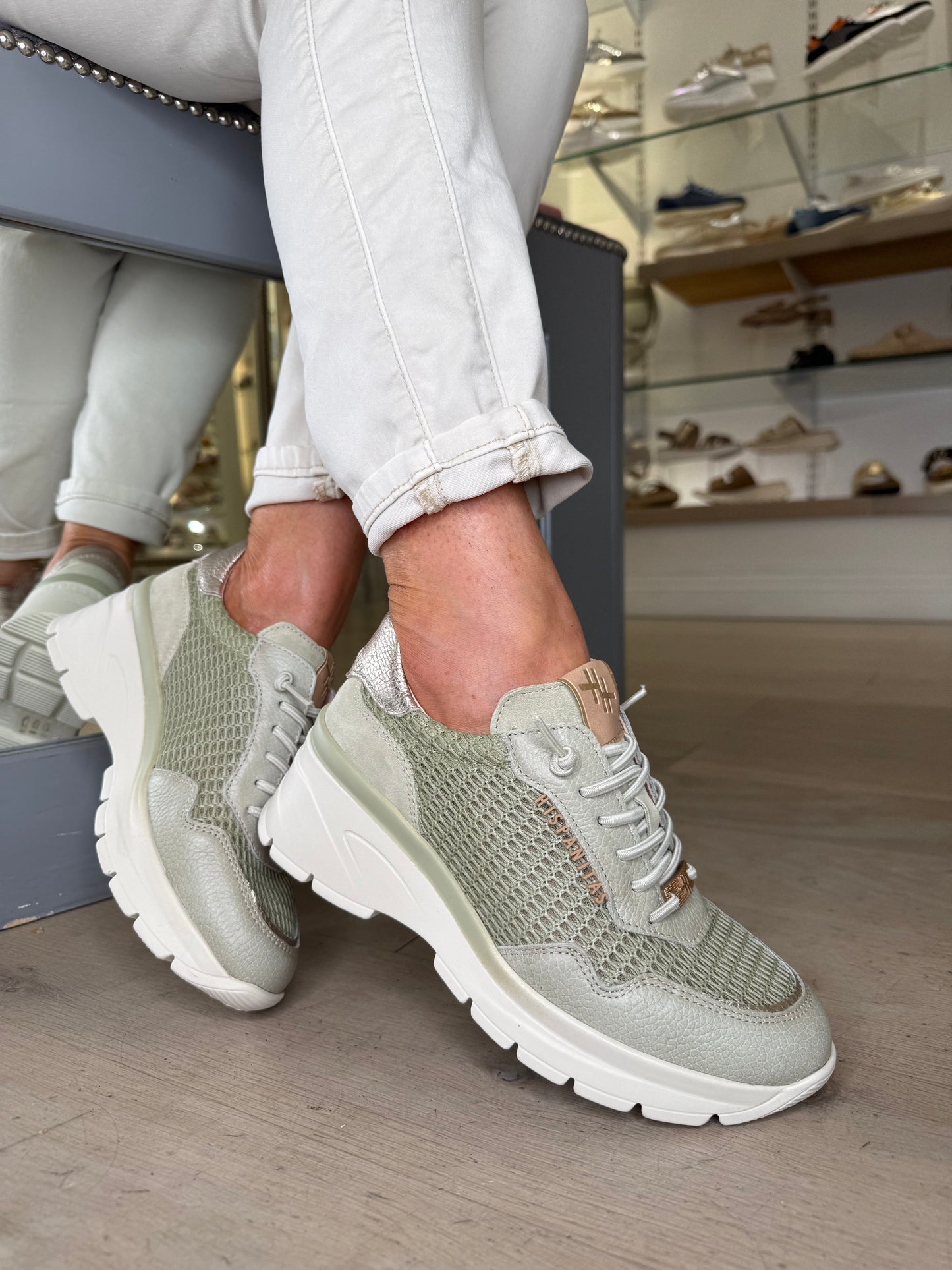 Hispanitas - Soft Green Leather Trainer With Bronze Trim
