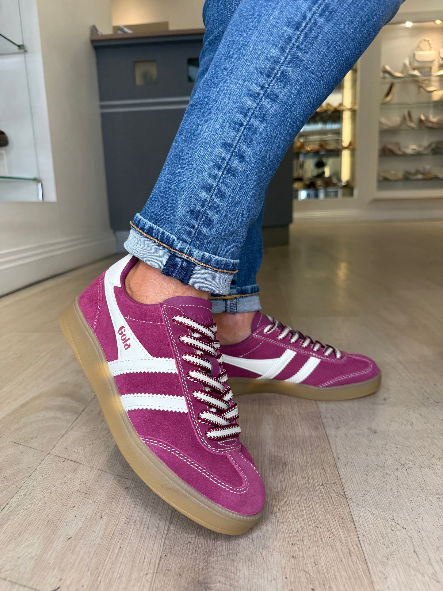 Gola - Viper Pink Suede Trainer With White Leather Trim