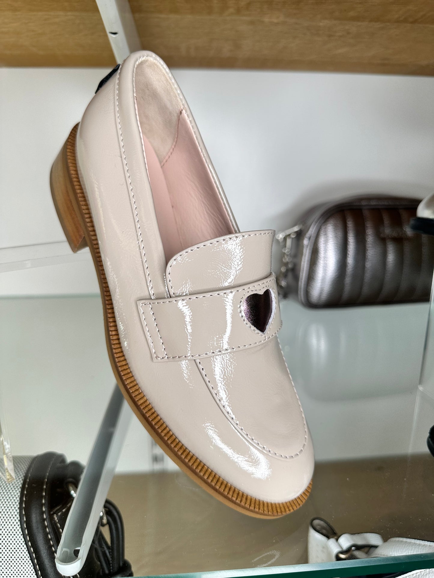 Marco Moreo - Taupe Flexy Patent Leather Loafer With A Bronze Heart Trim