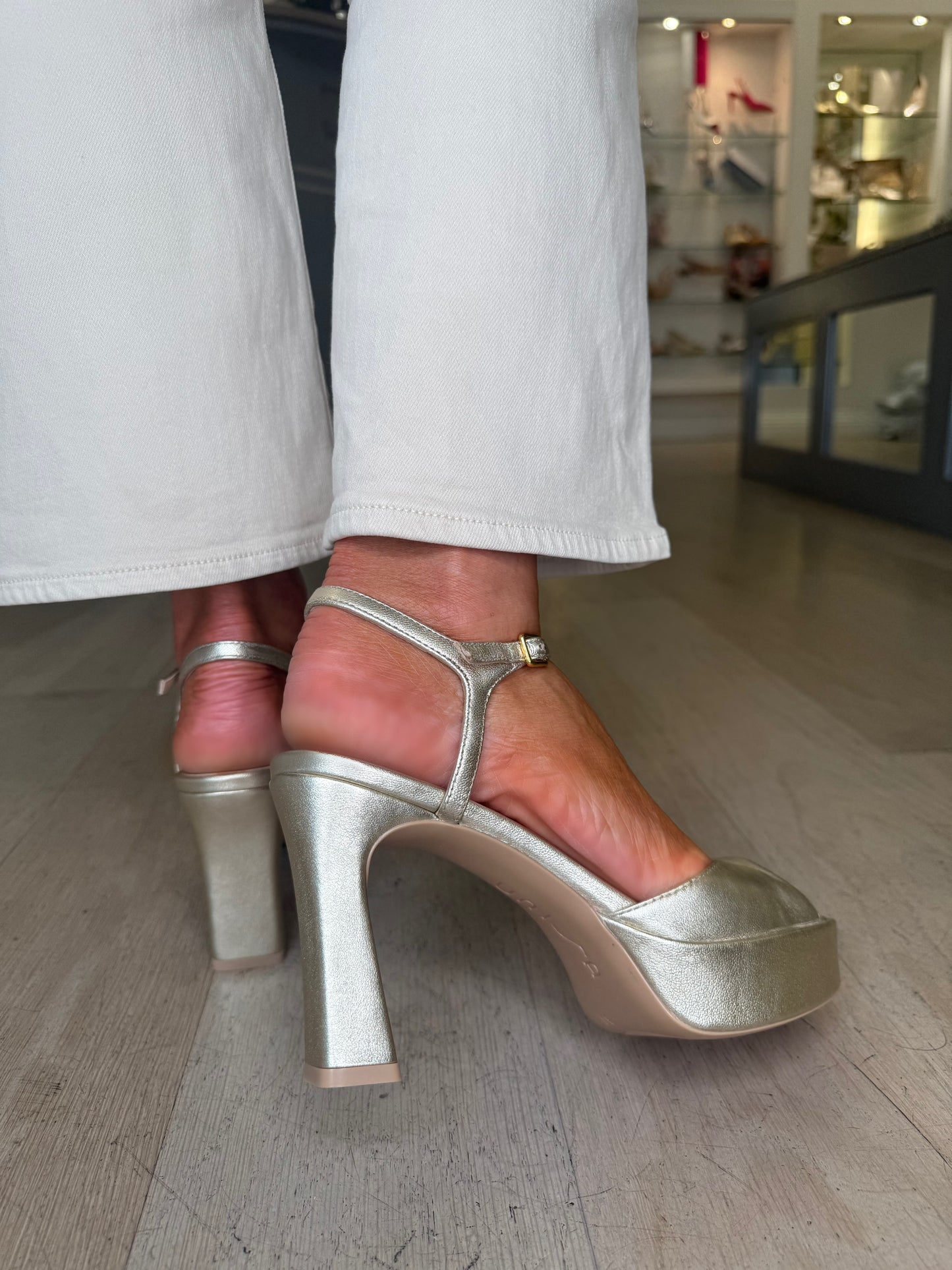 Unisa - Soft Metallic Gold Block Heel Sandal With Platform Sole