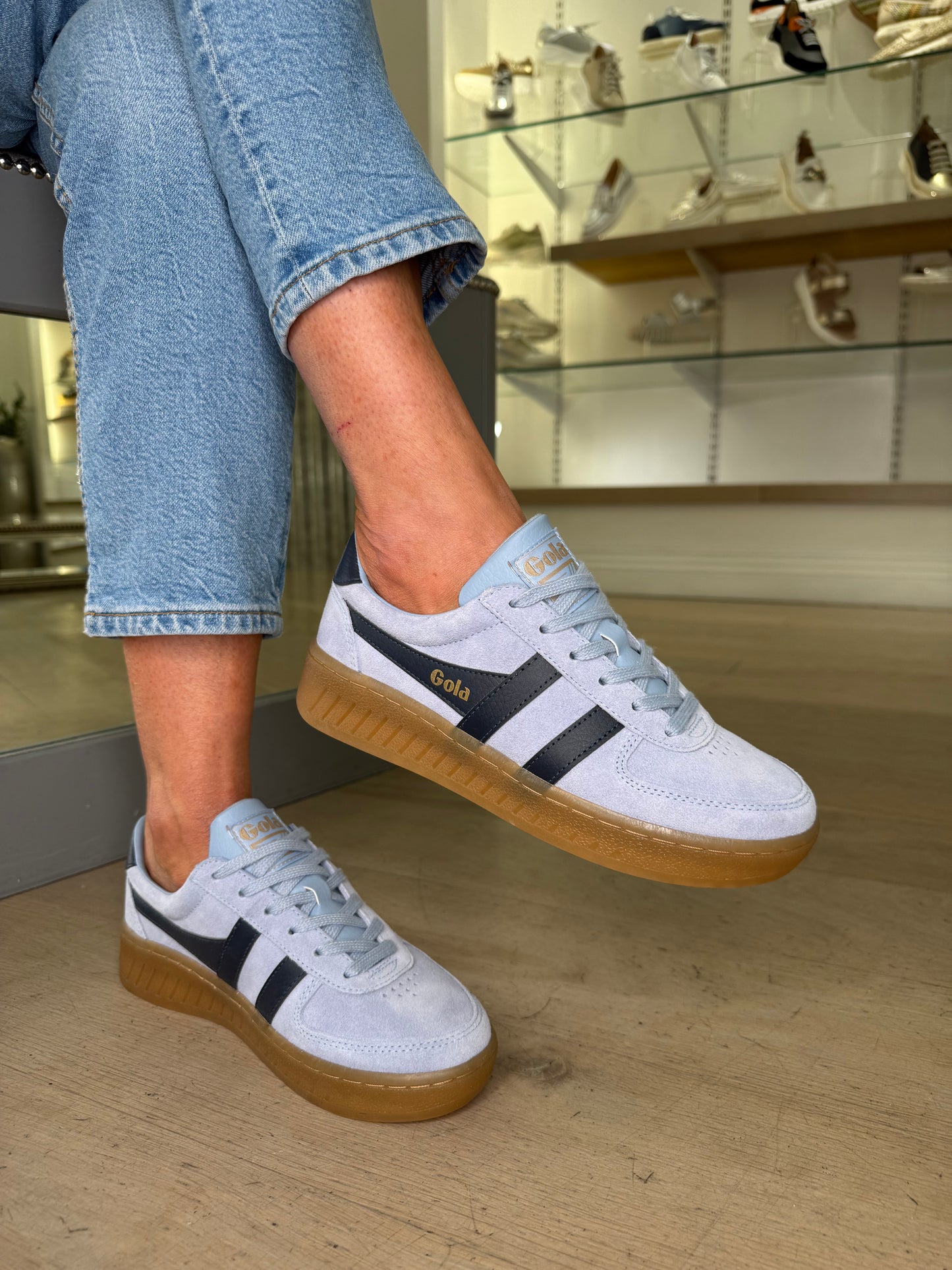 Gola - Grandslam Sky Blue Suede Trainer With Dark Navy Trim