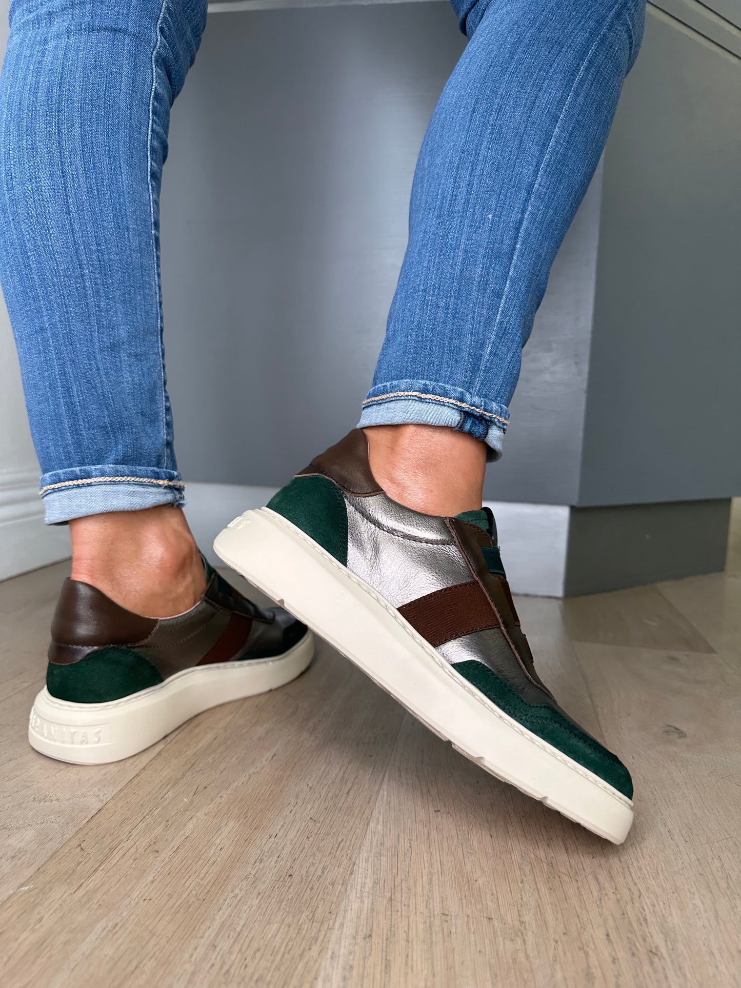 Hispanitas - Forest Green Suede / Metallic Pewter & Chocolate Brown Mix Pull On Trainer