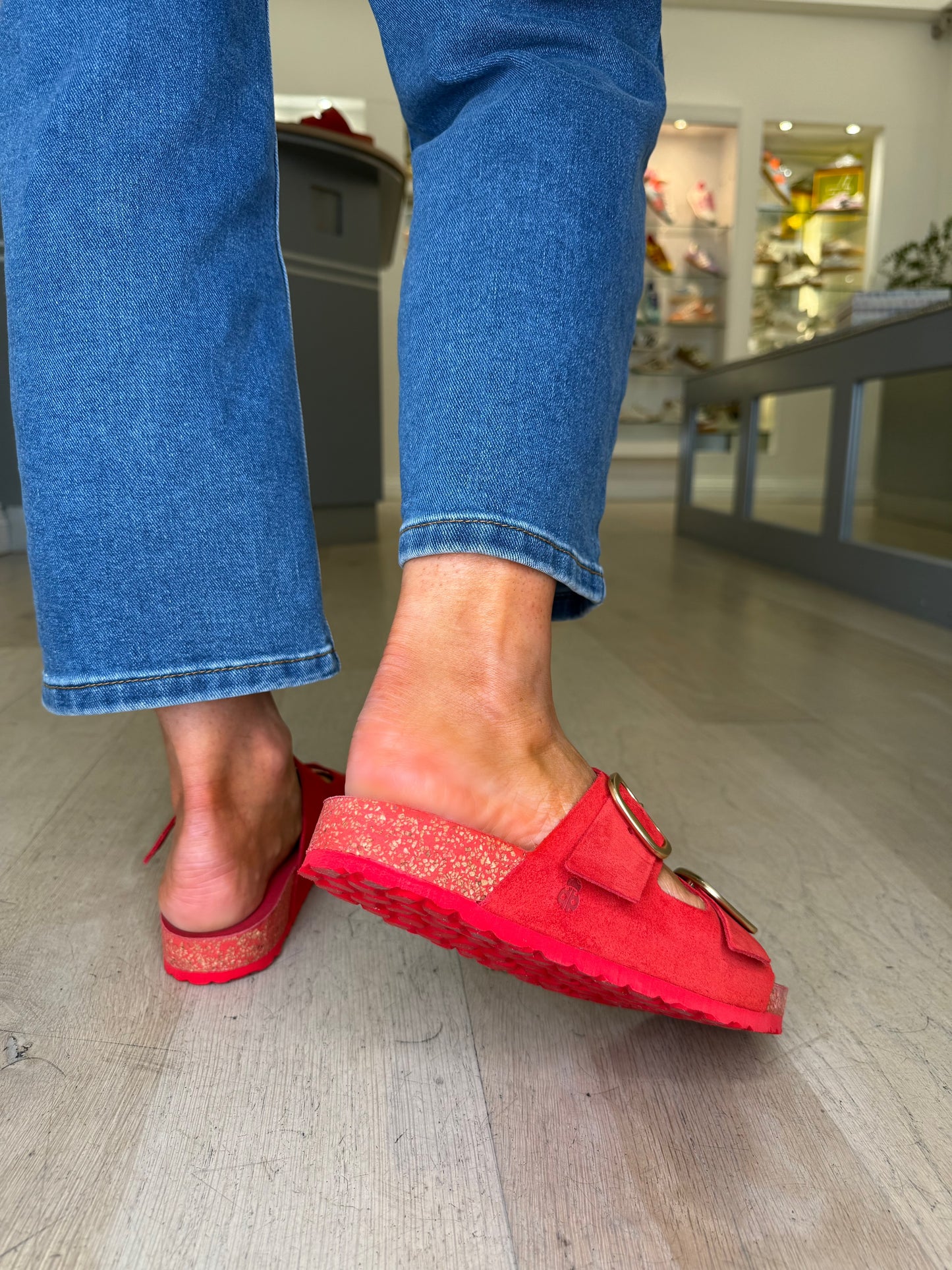 Yokono -Red Suede 2 Strap Slider