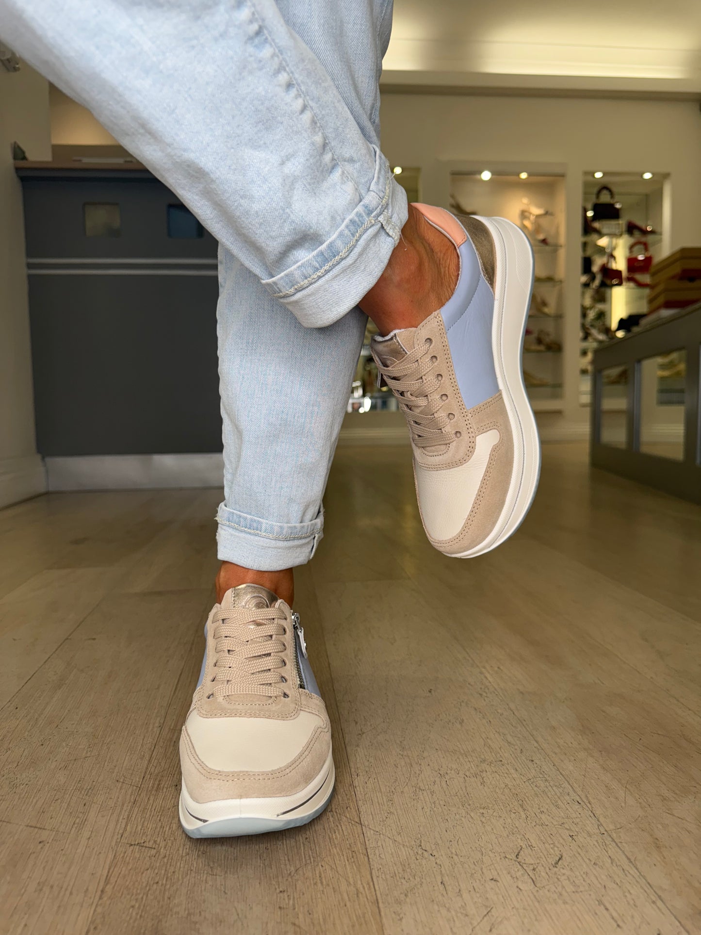 Ara - Sky Blue & Beige Suede Multi Coloured Trainer