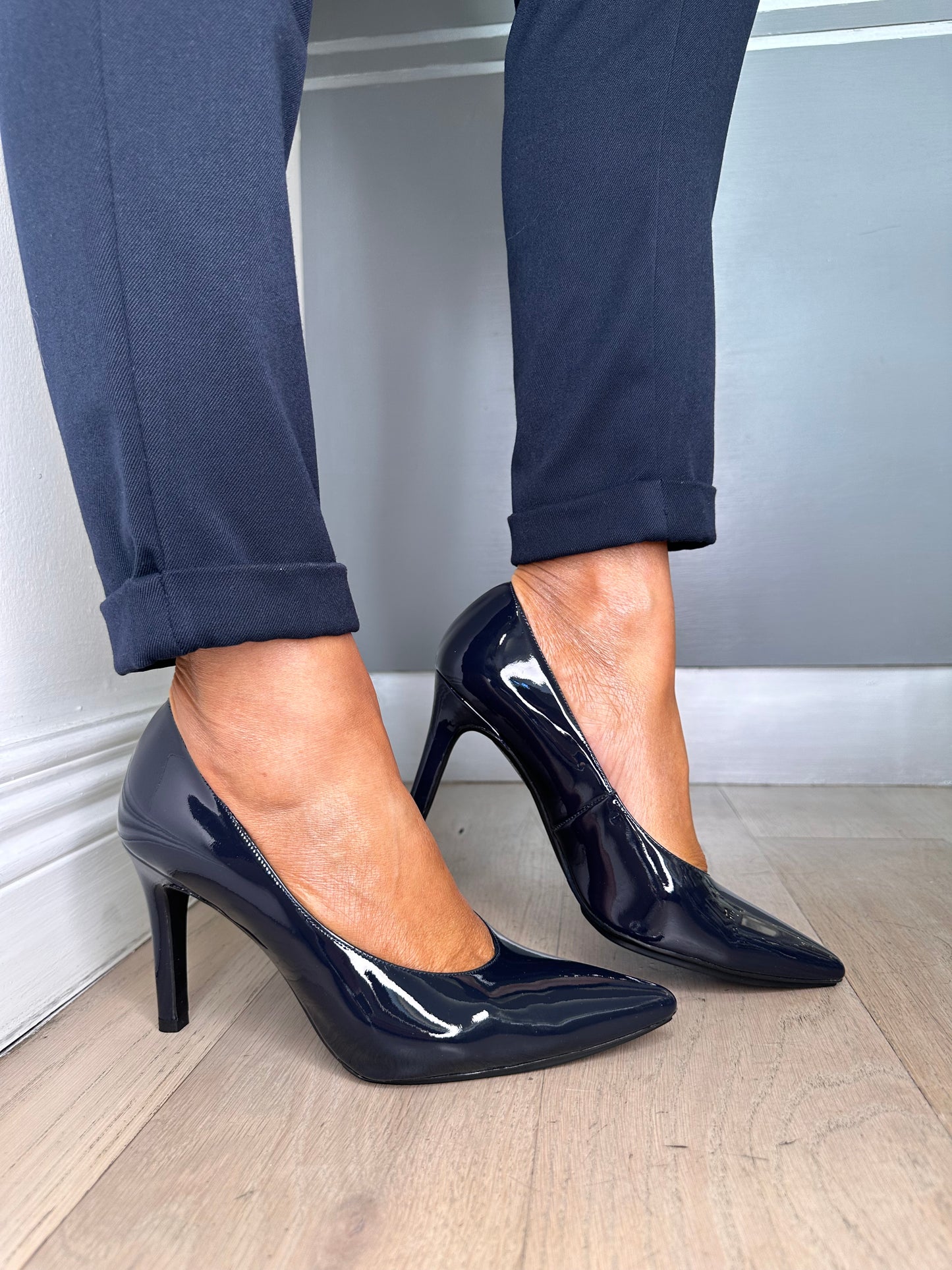 Lodi -Rinata Dark Navy Flexy Patent Pointy Toe Court