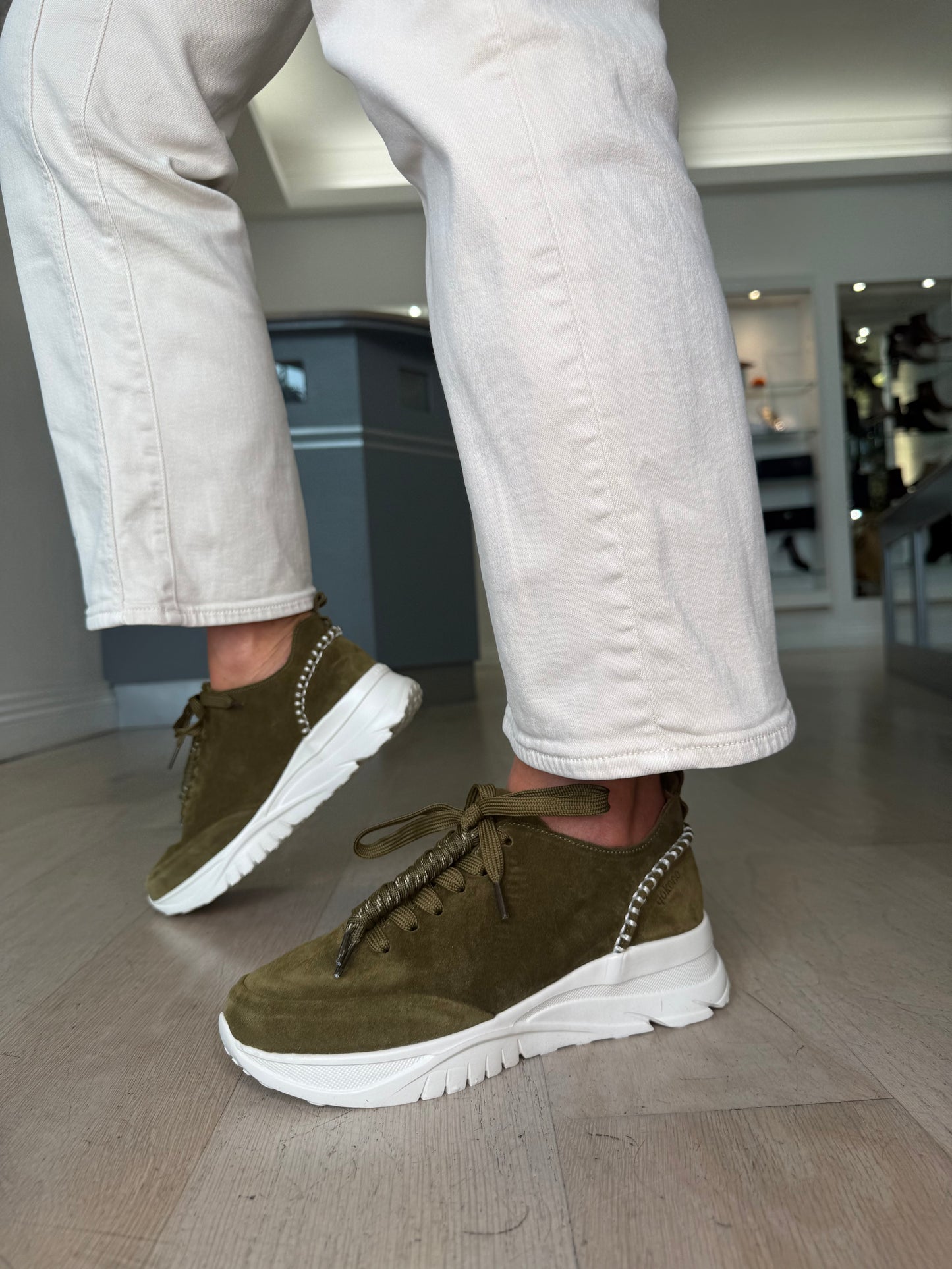 Yokono - Olive Green Suede Lace Up Trainer