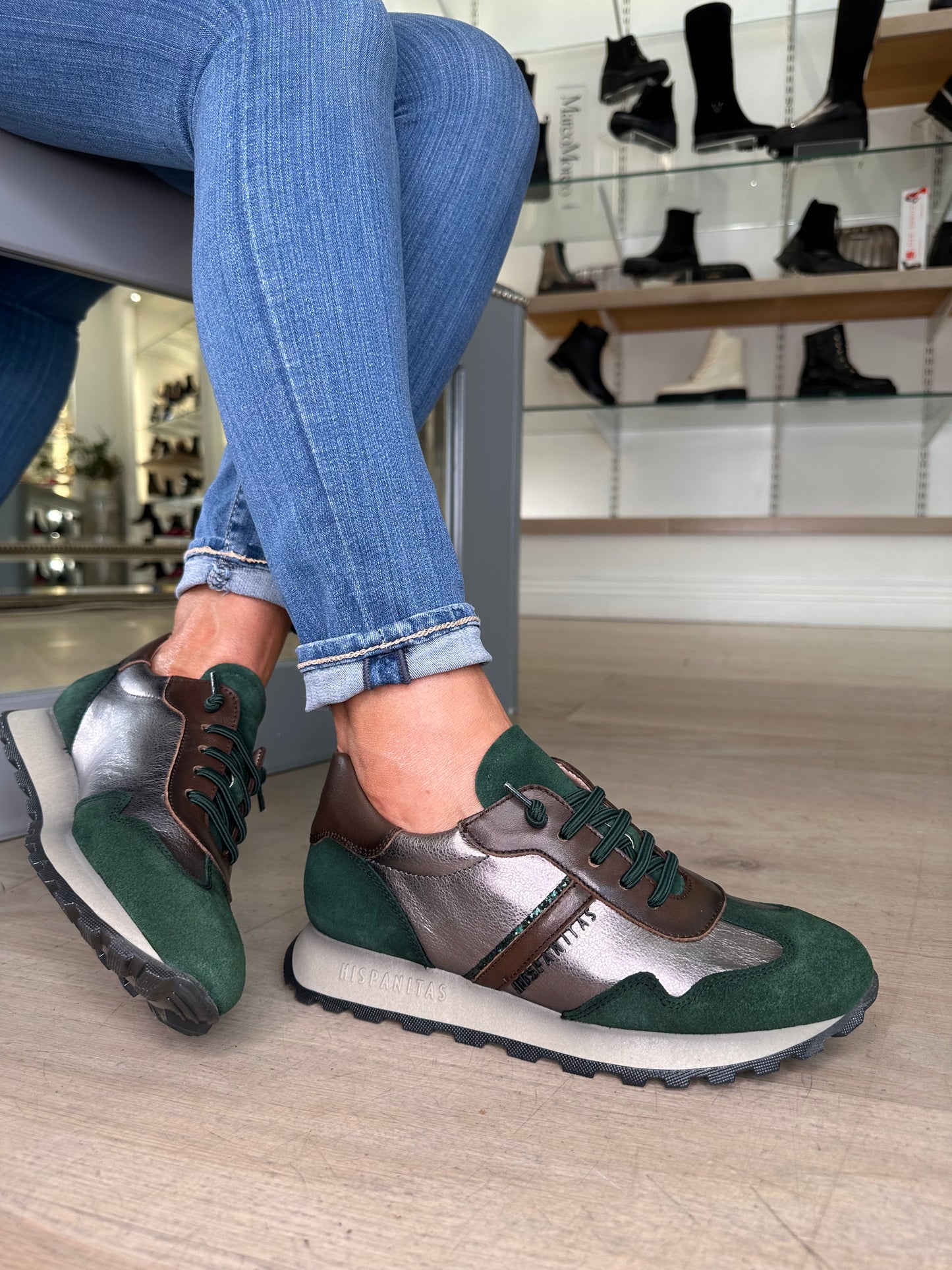 Hispanitas -Forest Green Suede Mix Pull On Trainer