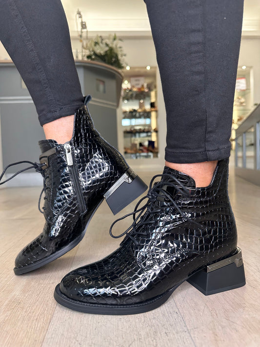 Loretta Vitale - Black Mock Croc Flexy Patent Leather Boot