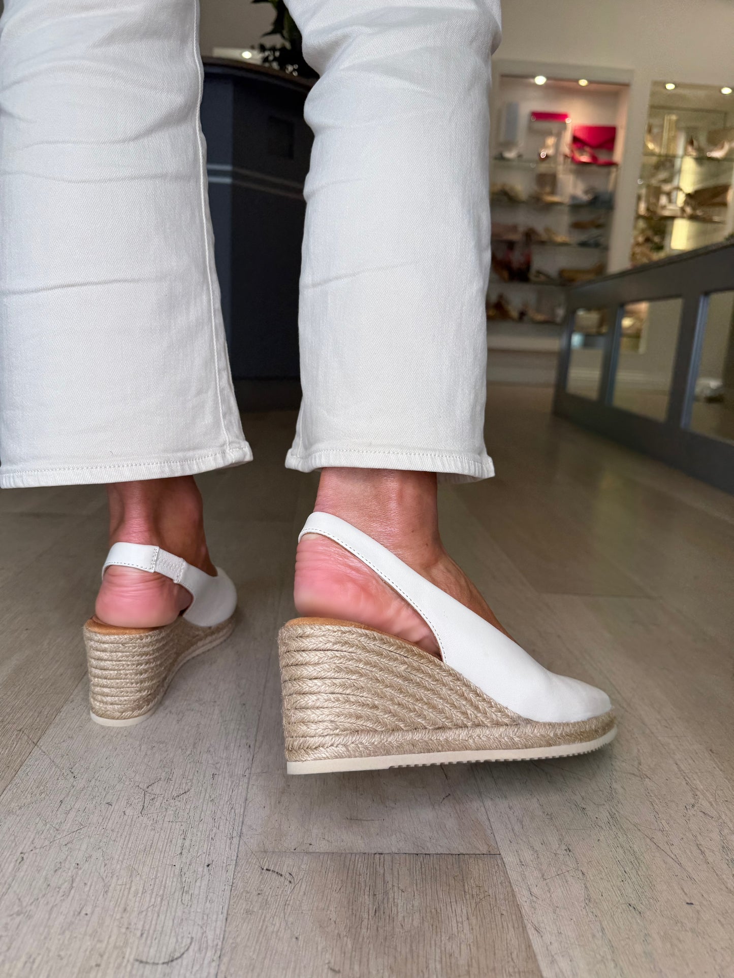 Unisa- Ivory Leather Pointy Toe Sling Back Espadrille Wedge