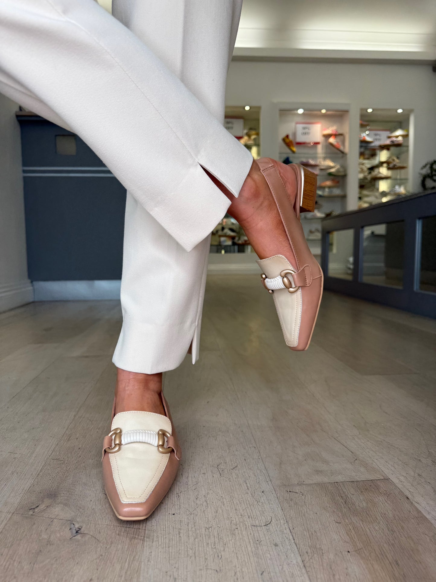 Hispanitas -Almond/ Butter Slingback Shoe With Buckle Trim