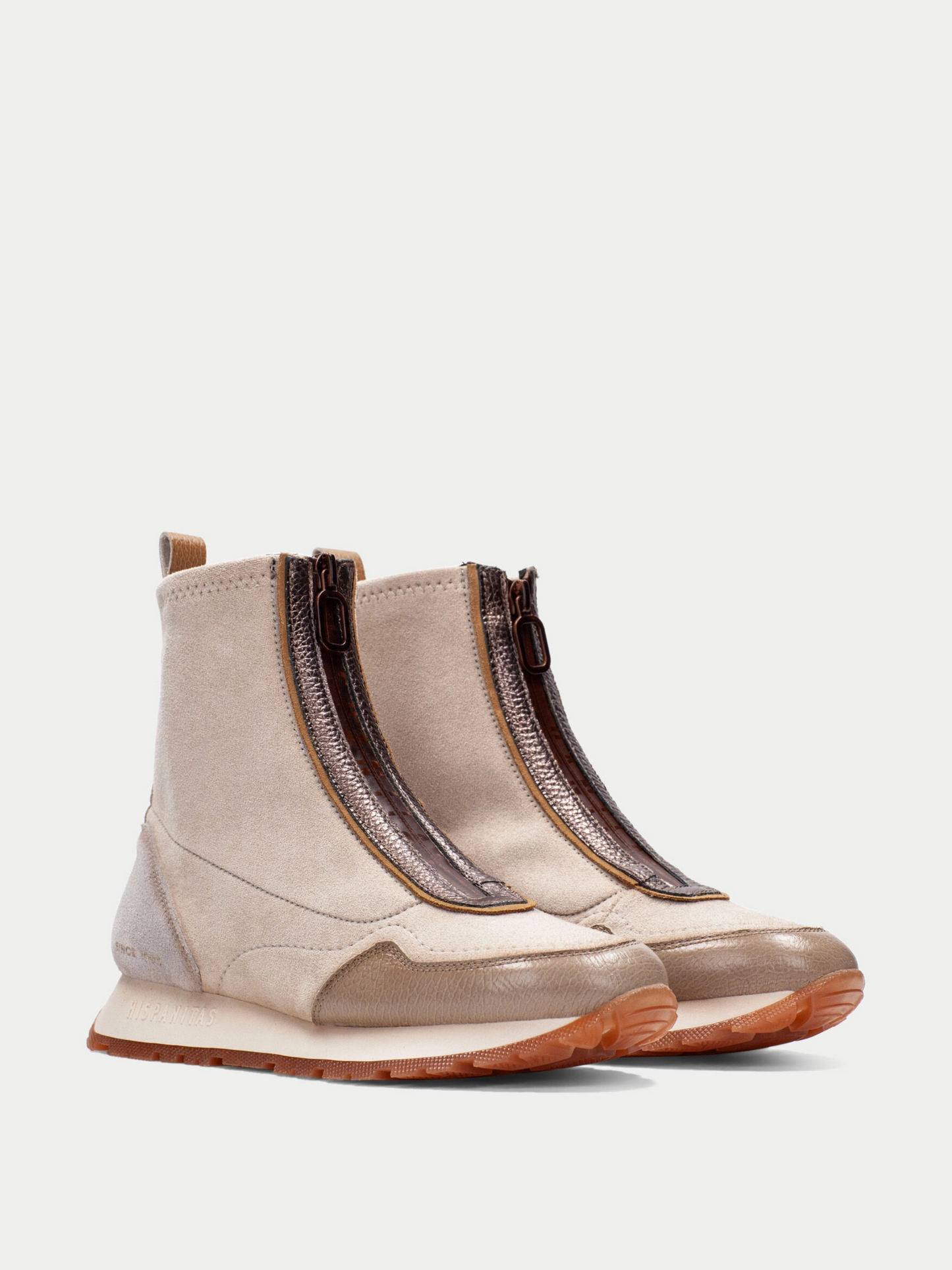 Hispanitas - Taupe Leather/ Cream Suede & Bronze Mix Sporty Zip Up Boot