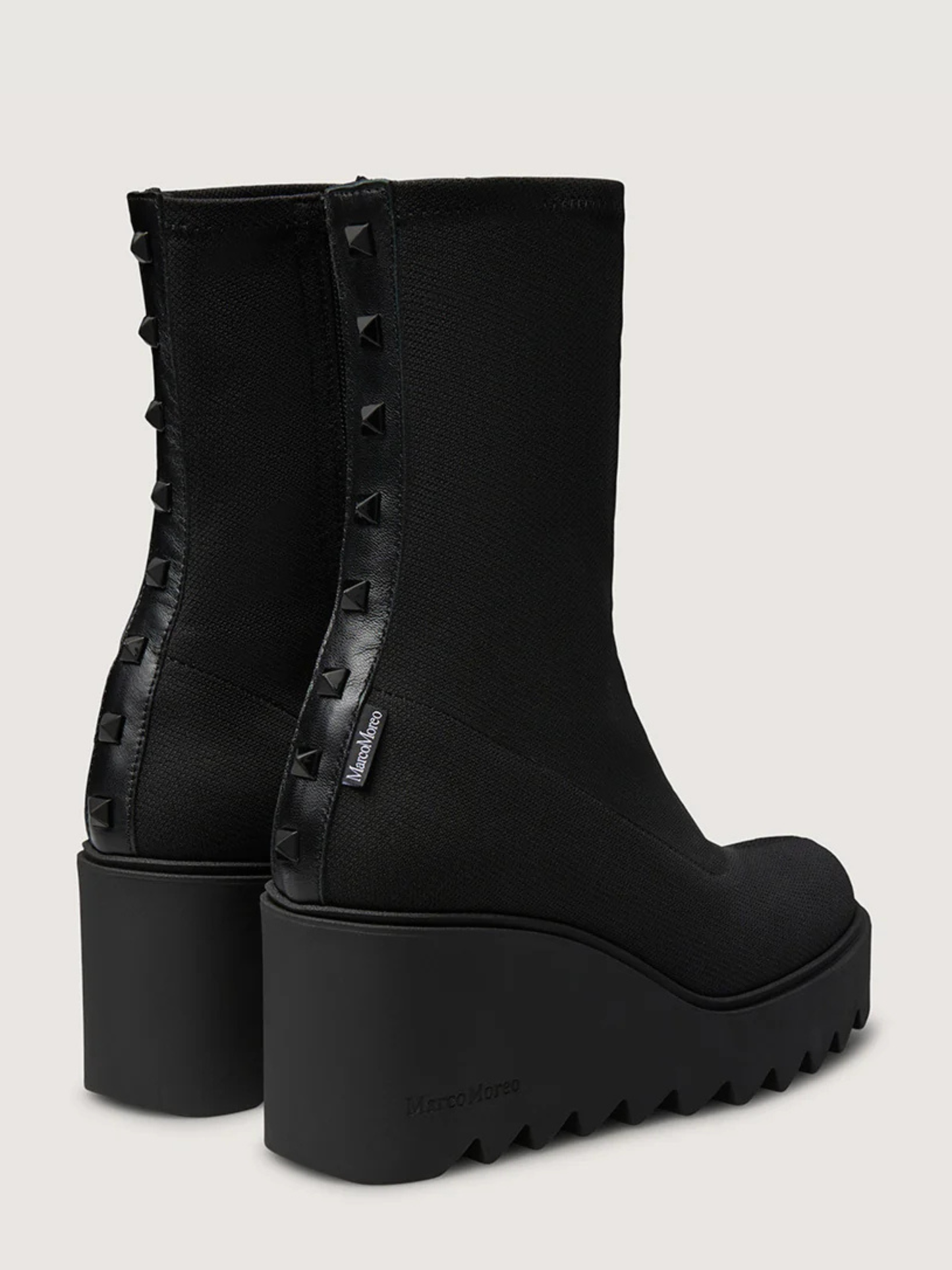 Marco Moreo - Black Fabric Wedge Boot With Stud Trim