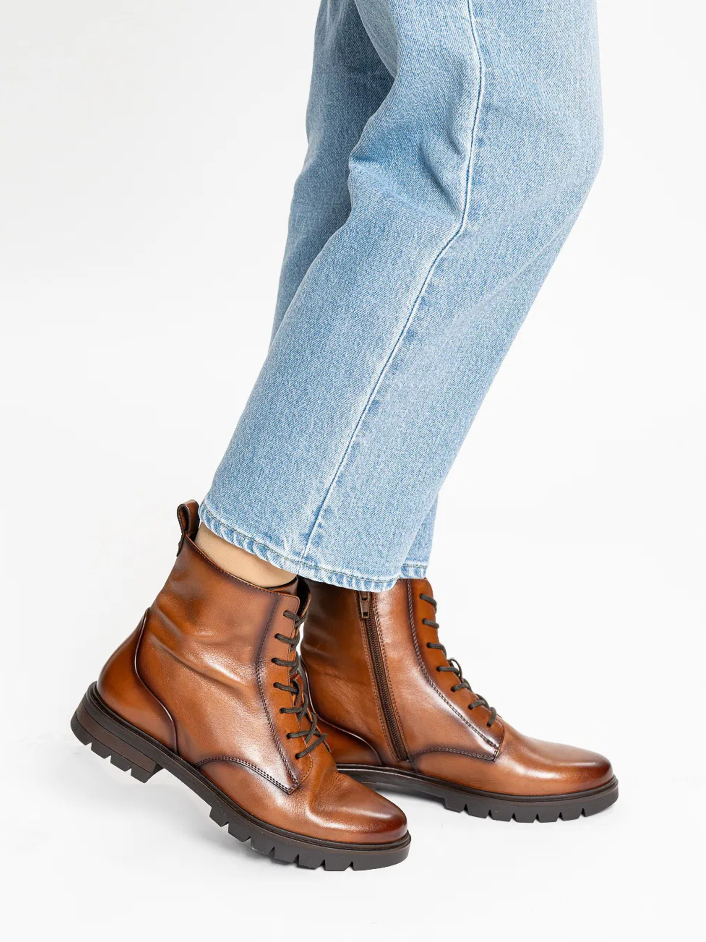 Ara -  Rich Tan Lace Up Leather Boot with Rugged Sole