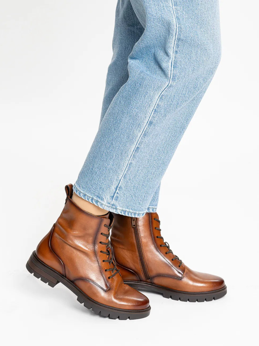 Ara -  Rich Tan Lace Up Leather Boot with Rugged Sole
