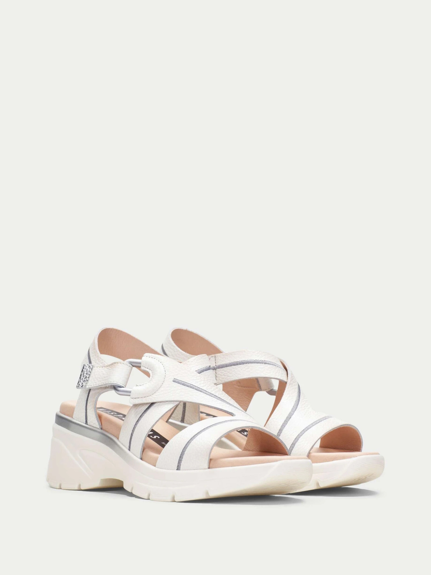 Hispanitas - Hispanitas White Crisscross Leather Sporty Platform Sandals With Silver Trim
