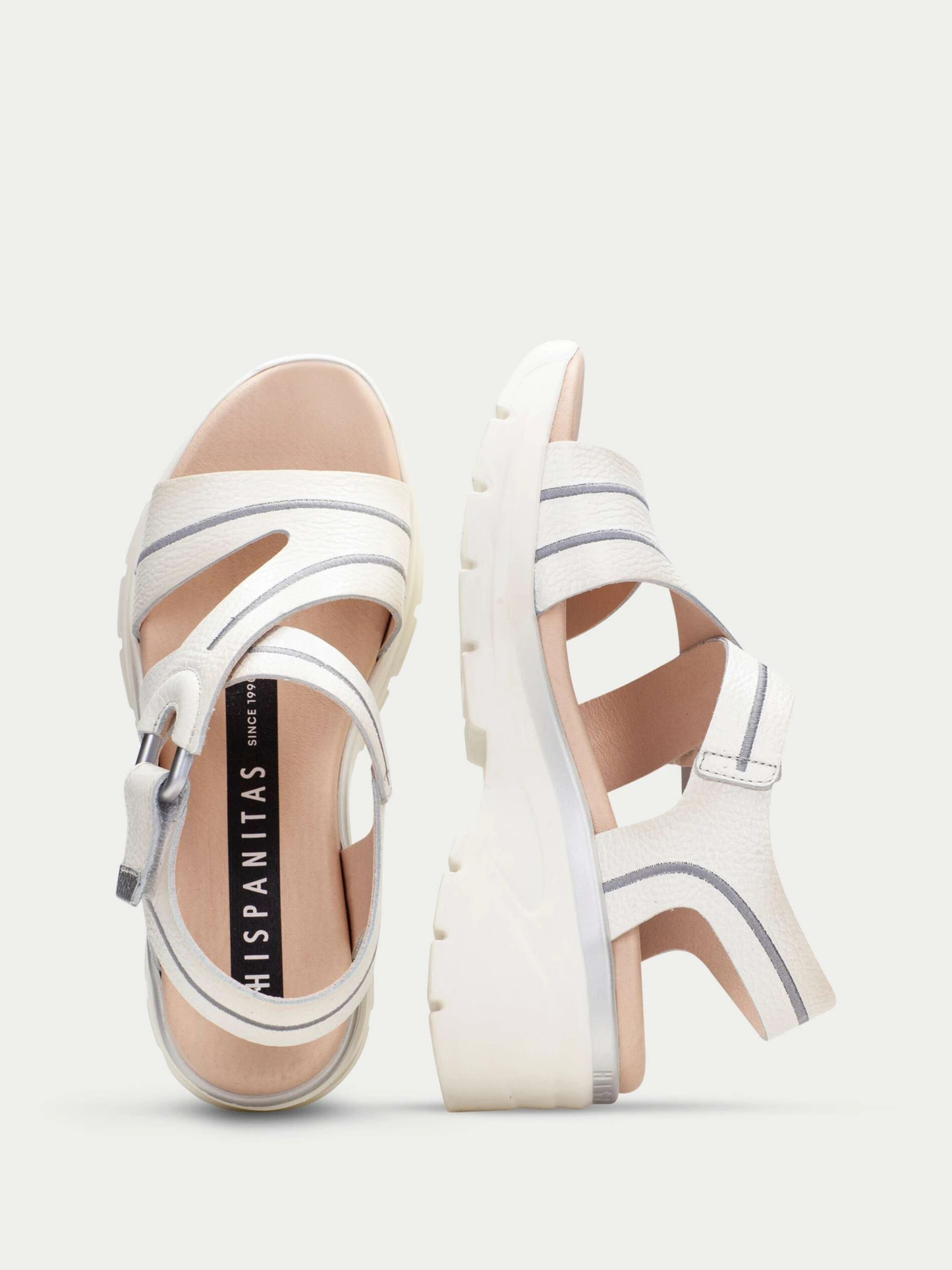 Hispanitas - Hispanitas White Crisscross Leather Sporty Platform Sandals With Silver Trim