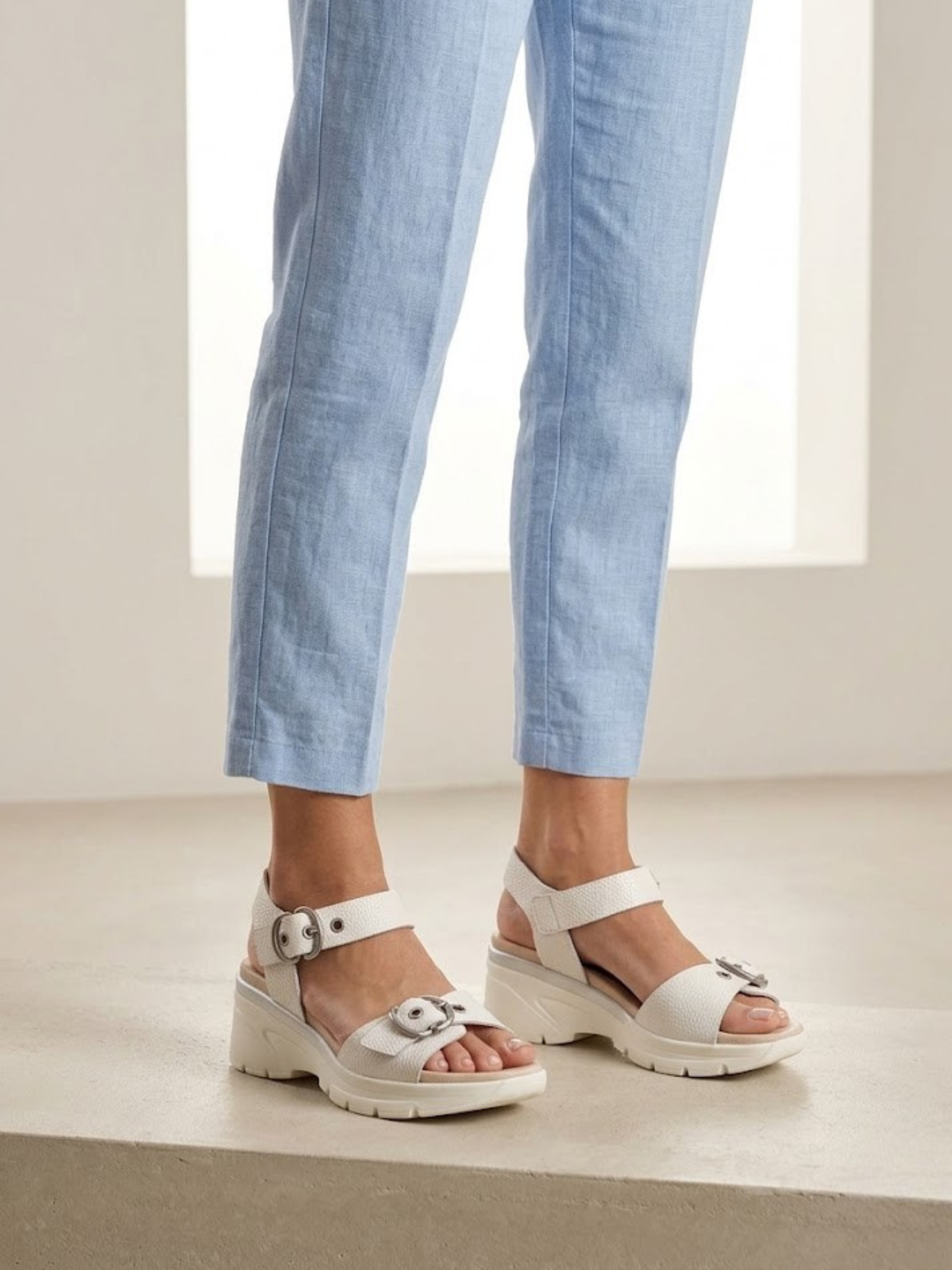 Hispanitas - White Sporty Two Strap Chunky Sandals With Silver Trim