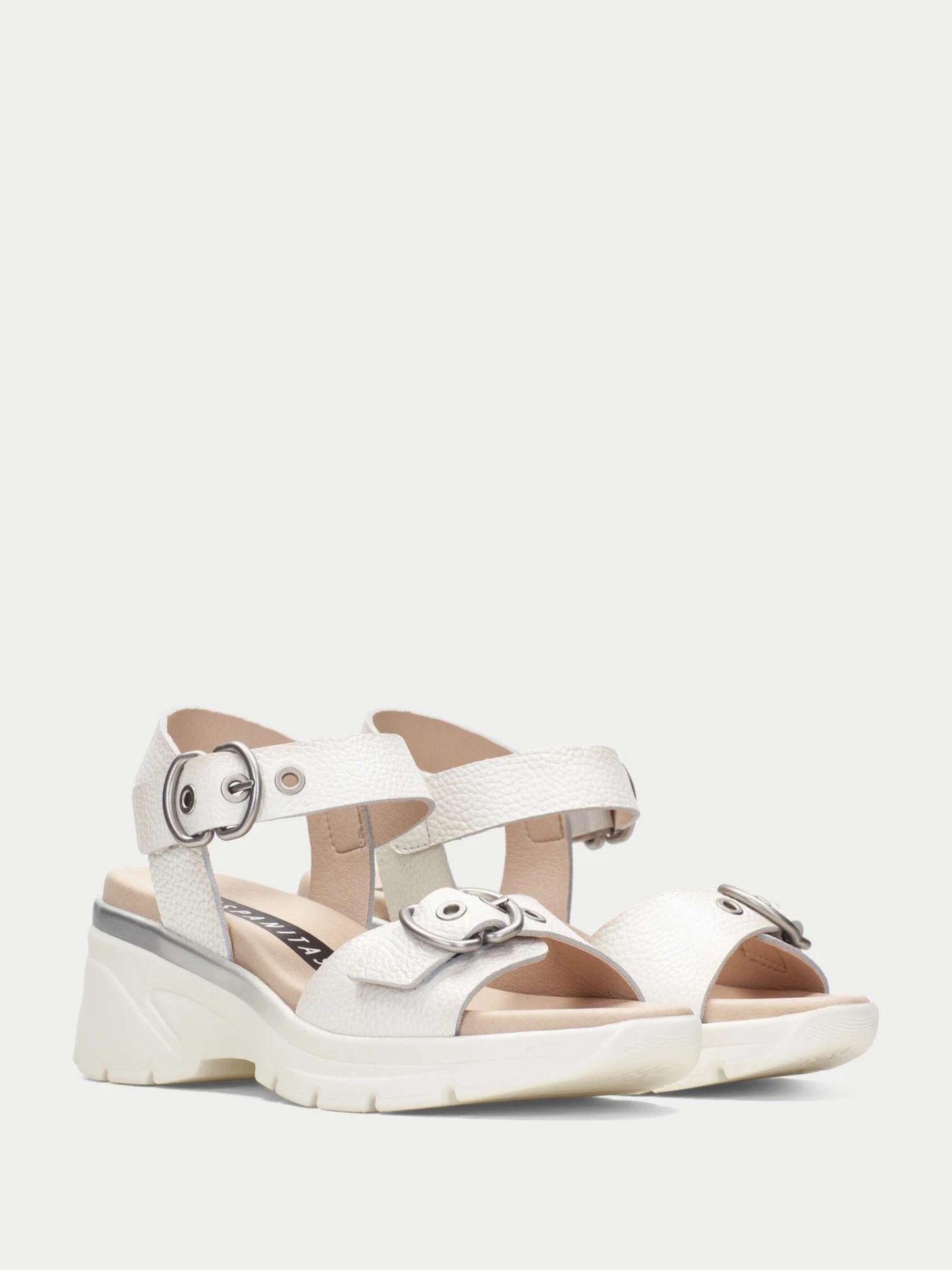 Hispanitas - White Sporty Two Strap Chunky Sandals With Silver Trim