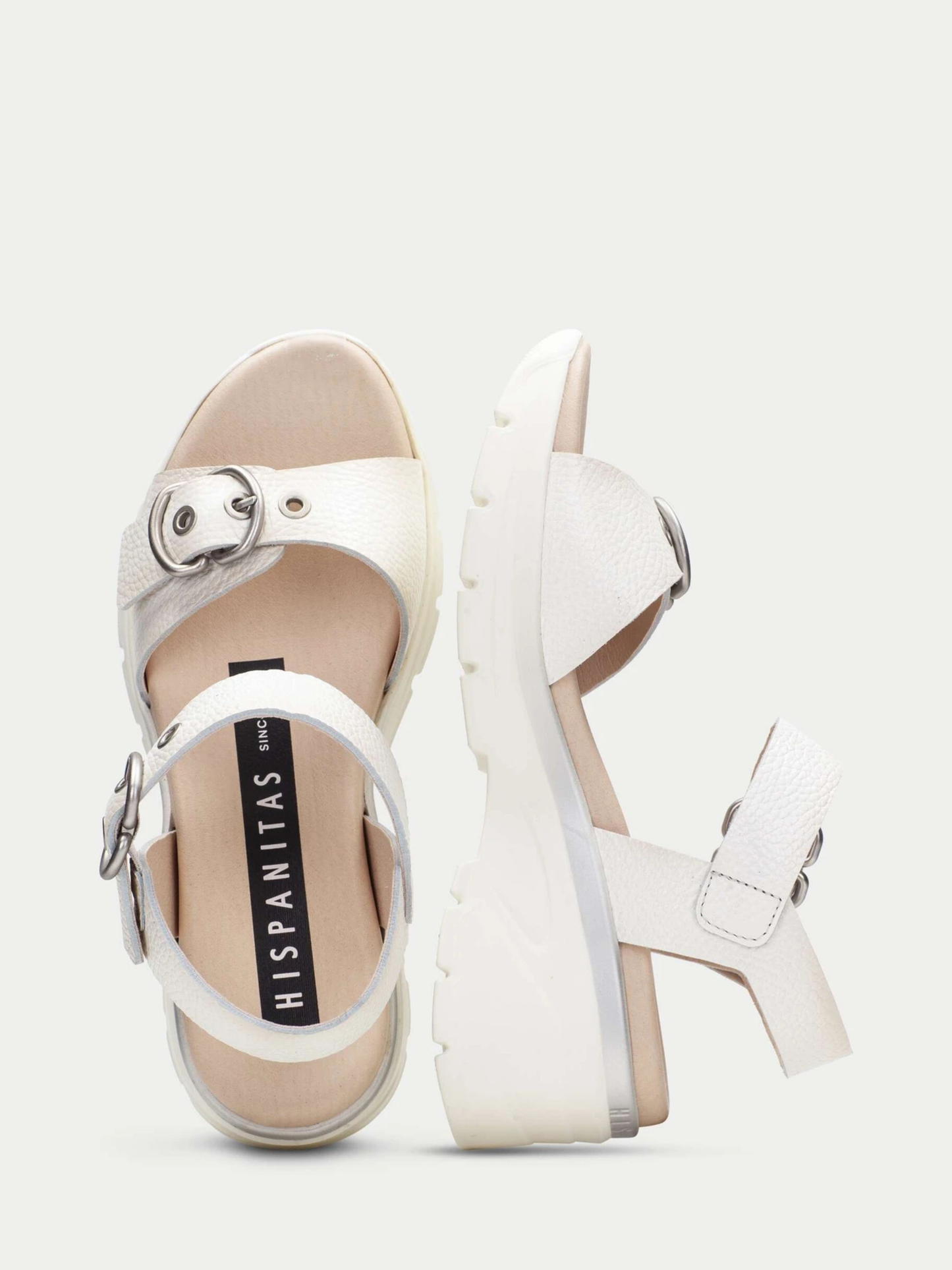 Hispanitas - White Sporty Two Strap Chunky Sandals With Silver Trim