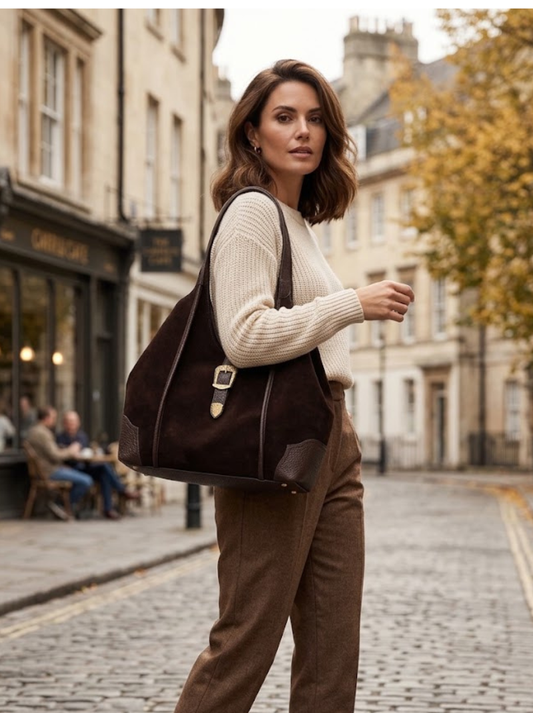 Hispanitas - Chocolate Brown Suede Hobo Bag