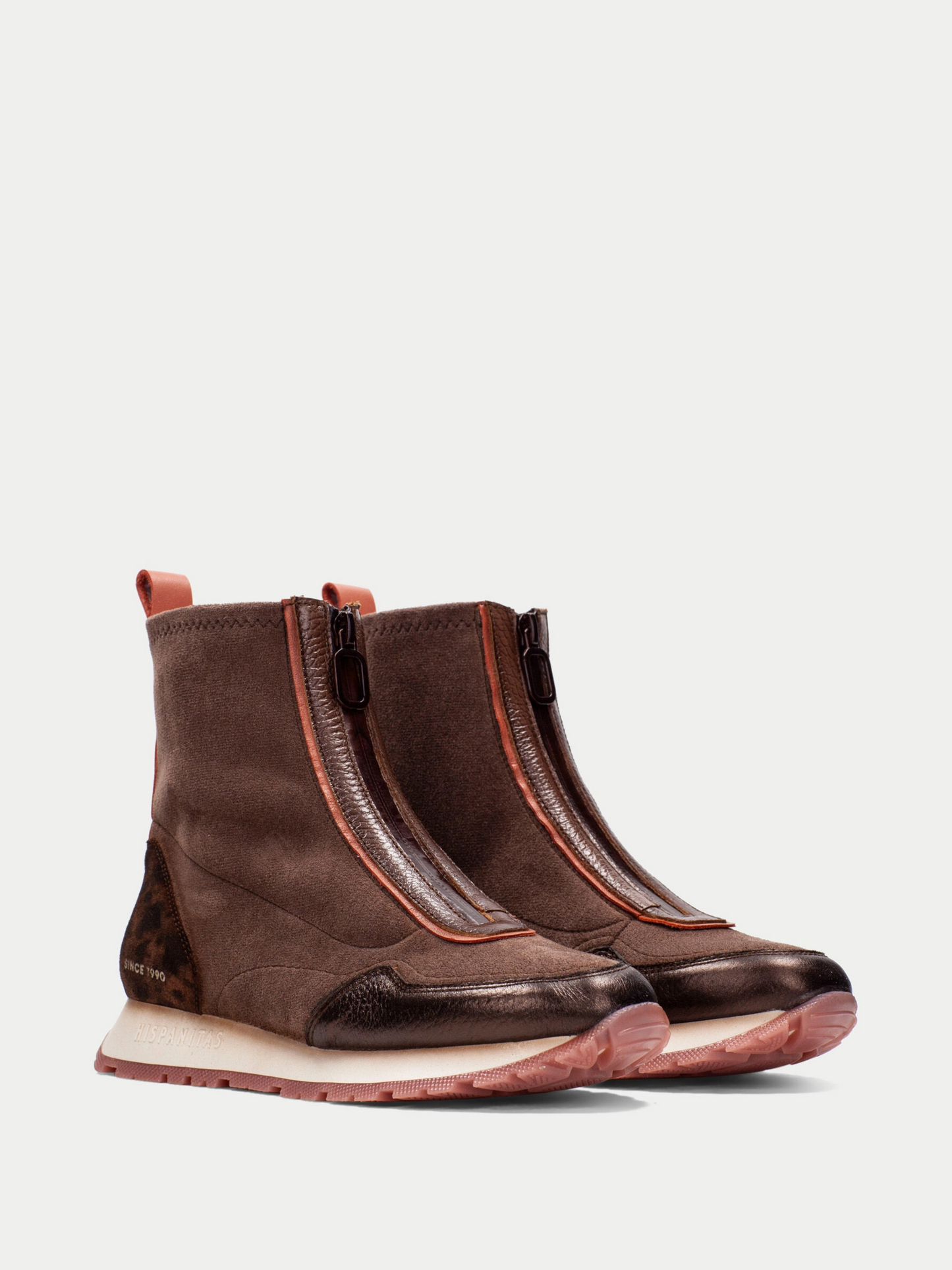Hispanitas - Sporty Brown Zip Up Boot With Leopard Print Trim