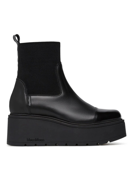 Marco Moreo - Brenda Black Leather & Fabric Panel Platform Boot