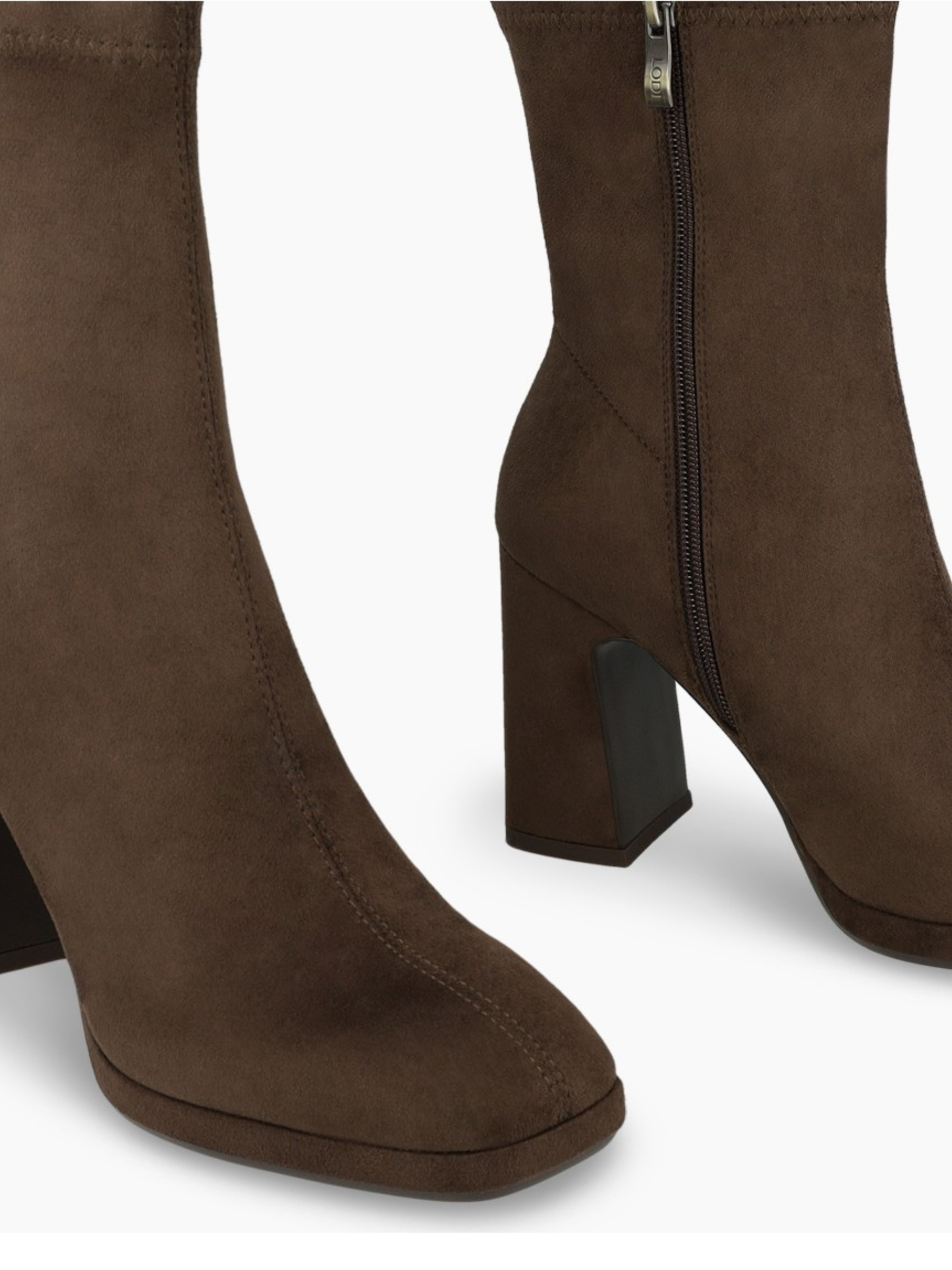 Lodi - Brown Suede Block Heel Sock Boot