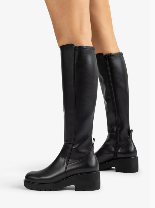 Unisa - Long Black Leather Block Heel Boot