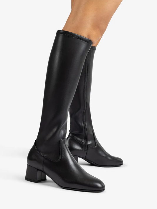Unisa - Long Black Leather Block Heel Boot