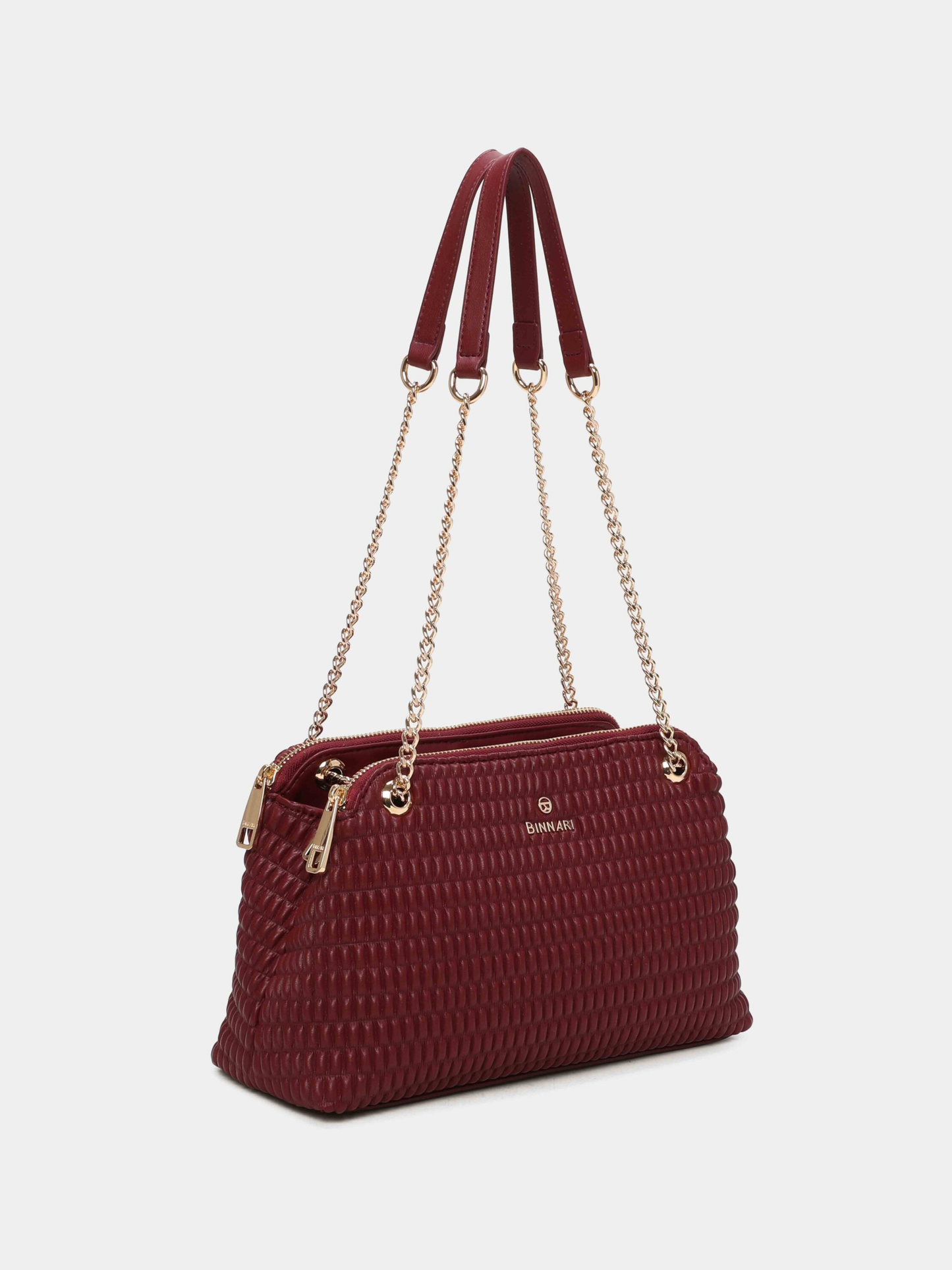 Binnari - Patty Bordeaux 2 Zip Shoulder Bag