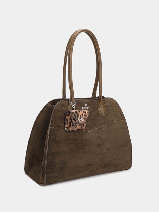 Binnari - Glen Khaki  Suede Large Two Handle Bag