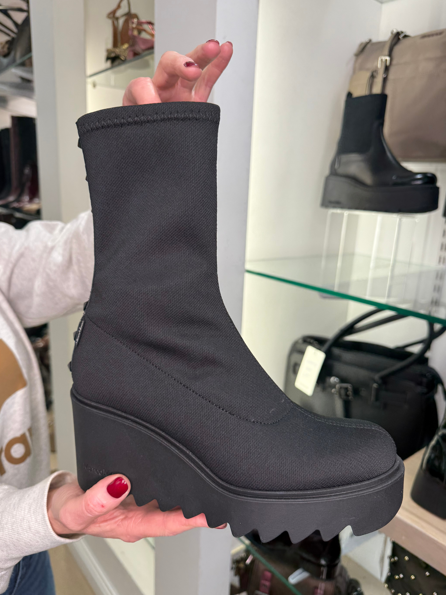 Marco Moreo - Black Fabric Wedge Boot With Stud Trim