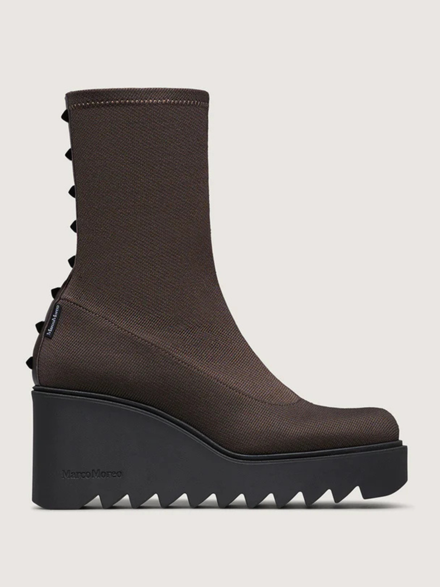 Marco Moreo - Brown Fabric Wedge Boot With Stud Trim