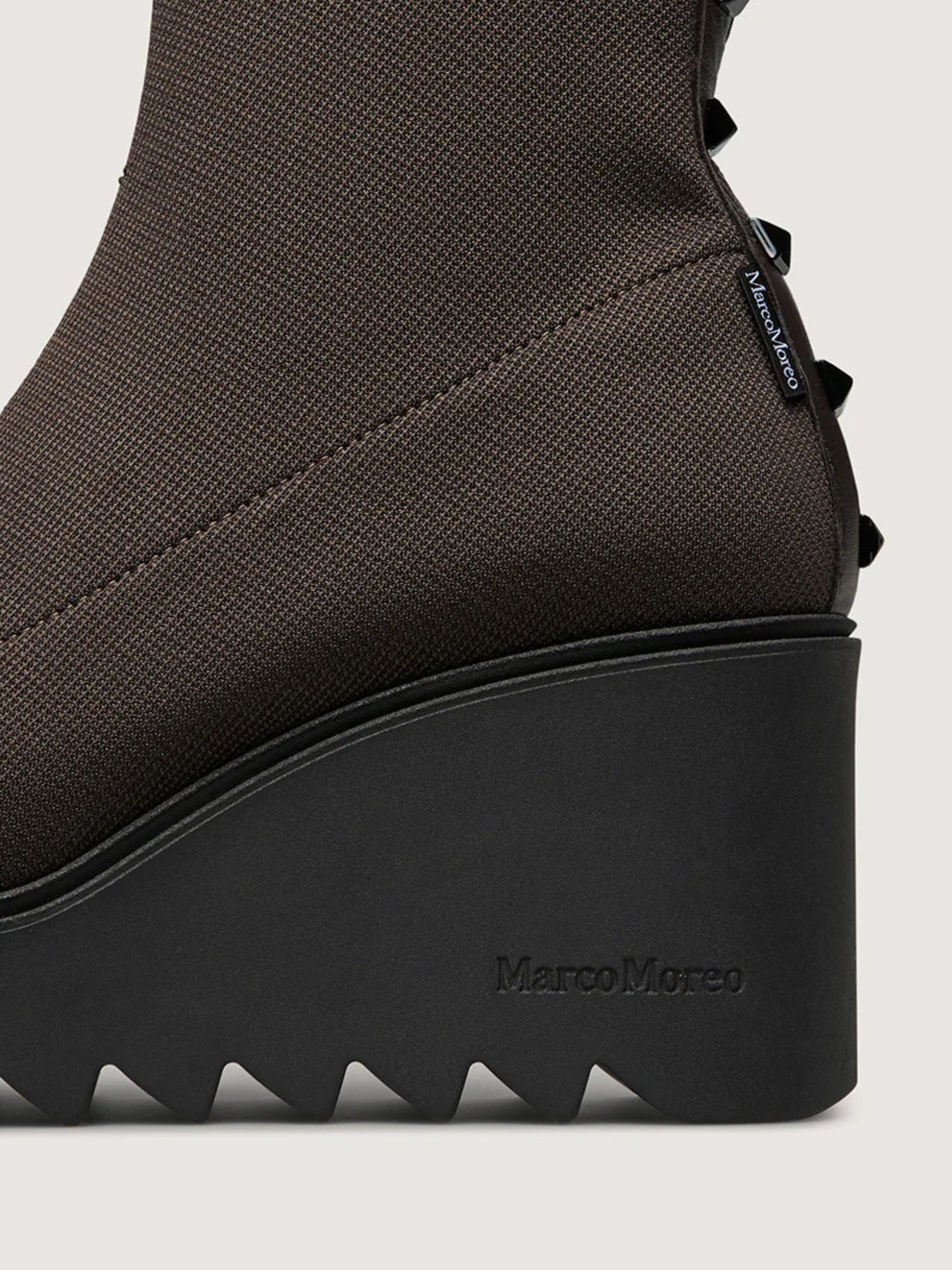 Marco Moreo - Brown Fabric Wedge Boot With Stud Trim