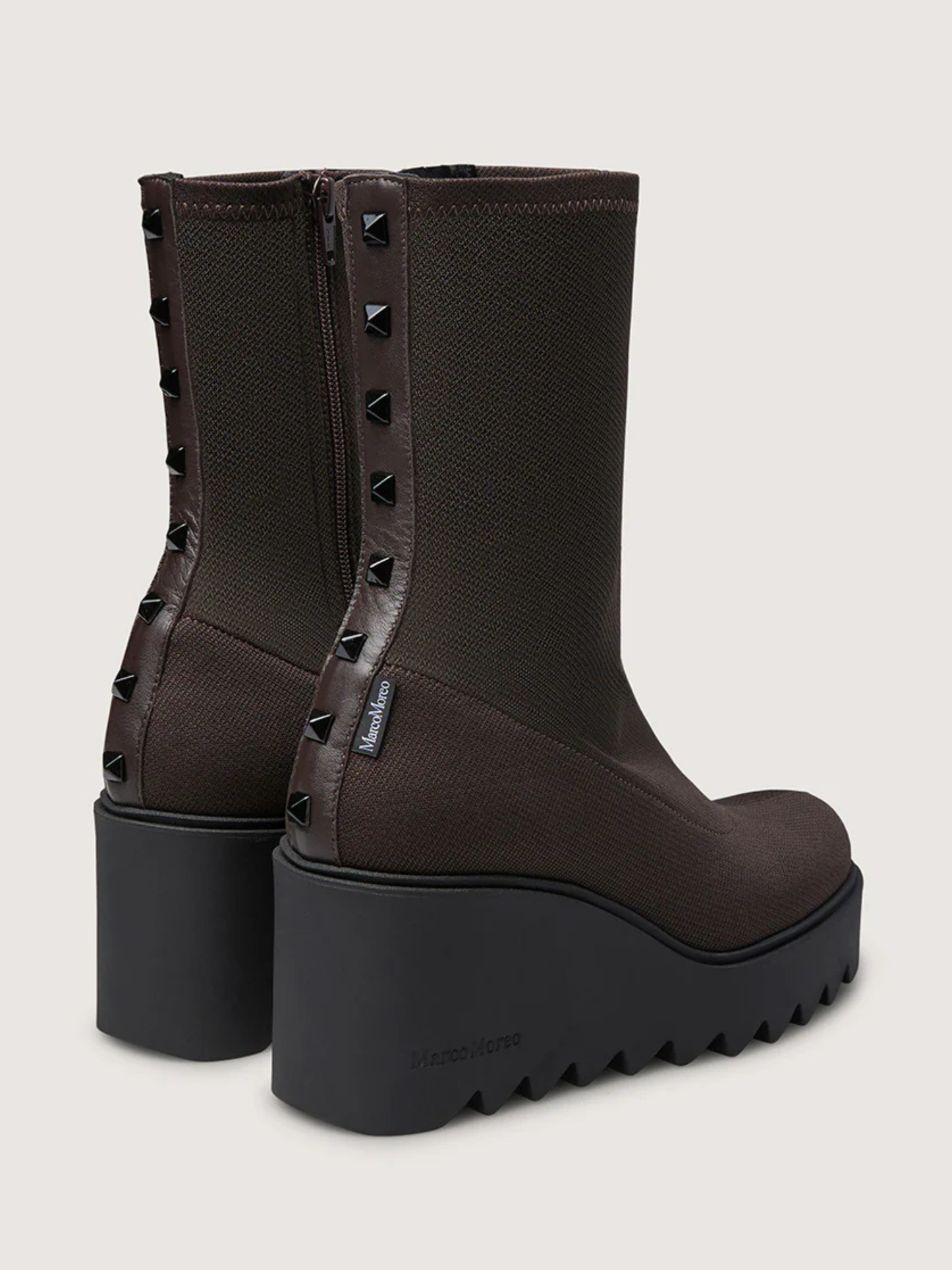 Marco Moreo - Brown Fabric Wedge Boot With Stud Trim