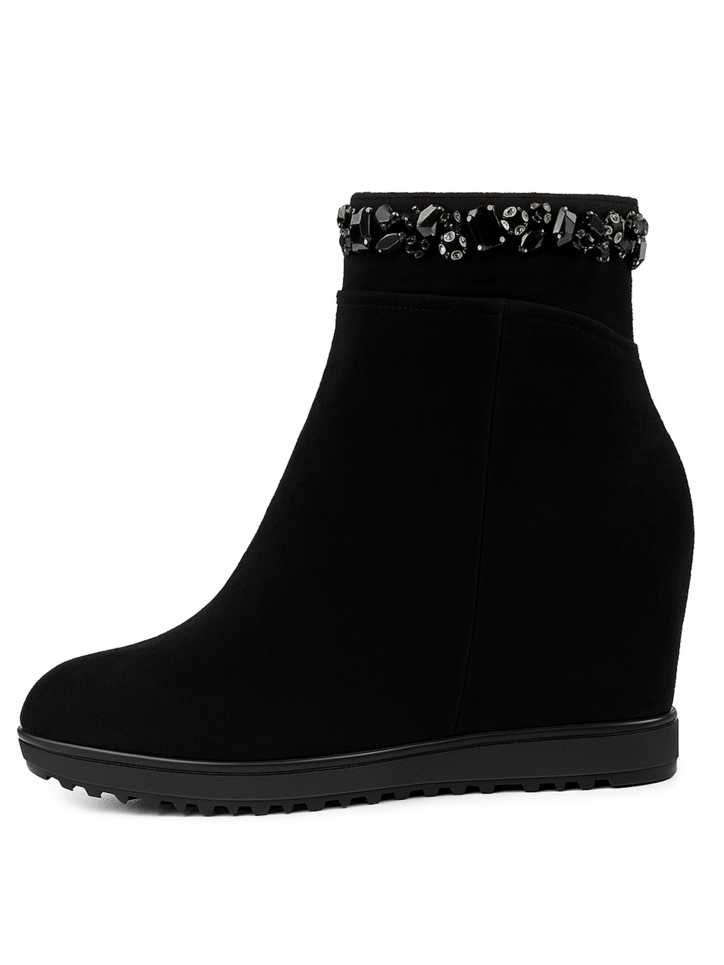 Loretta Vitale -  Black Suede Wedge Boot With Jewel Trim
