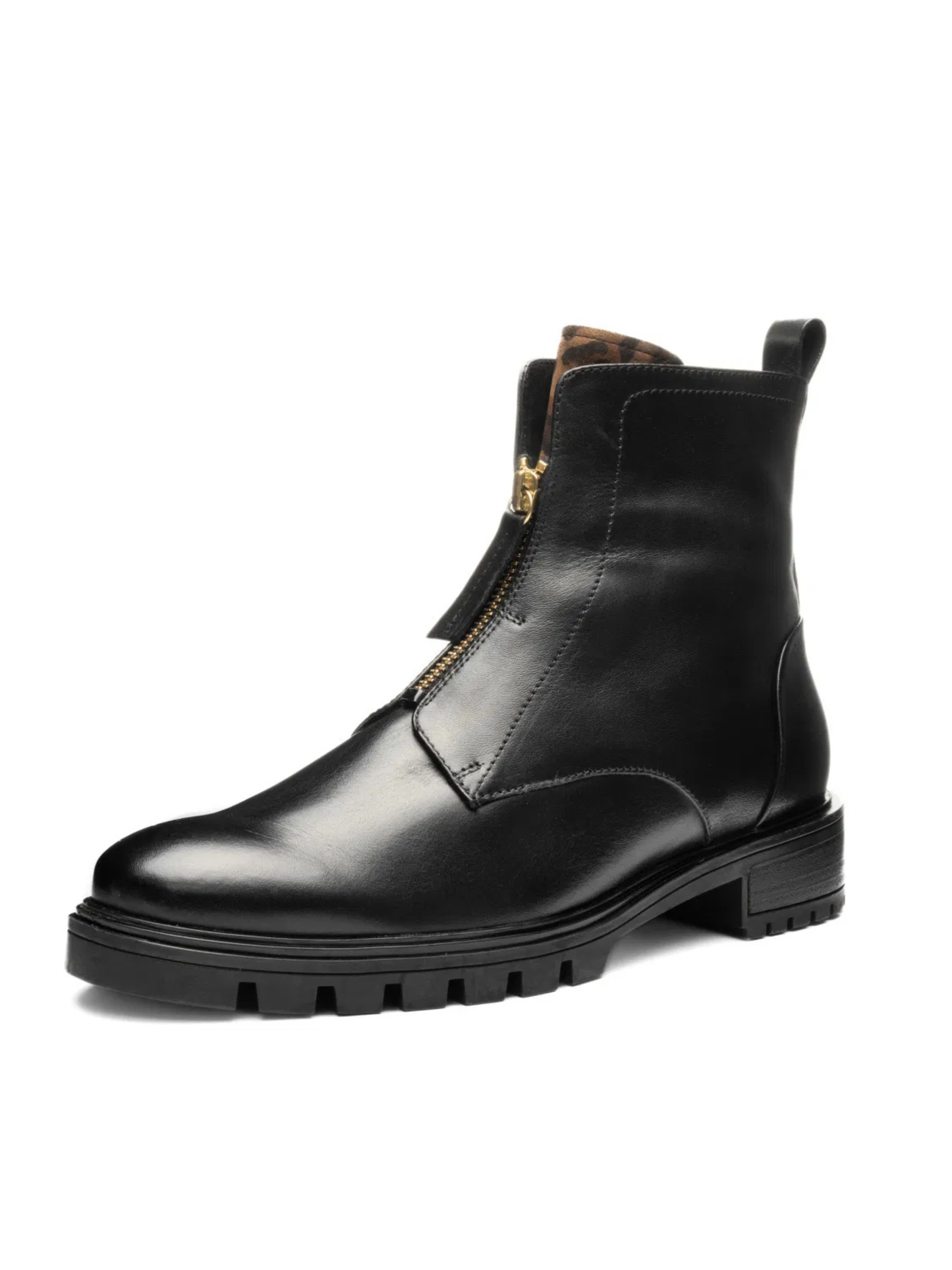 Ara -  Black Leather Boot With Leopard Print Trim