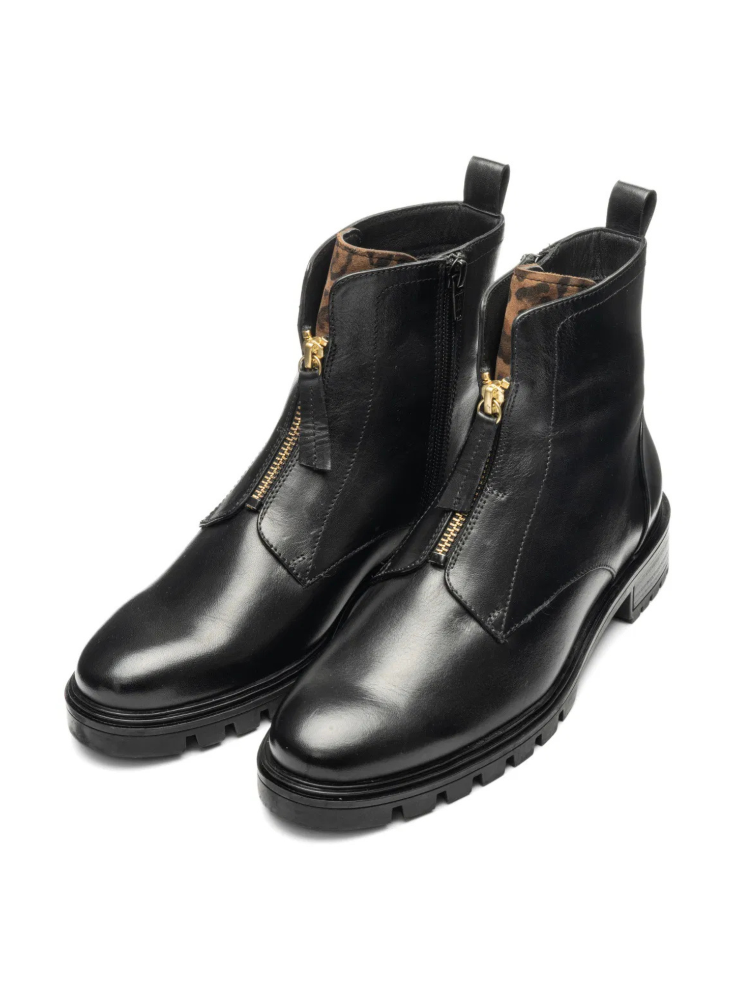 Ara -  Black Leather Boot With Leopard Print Trim