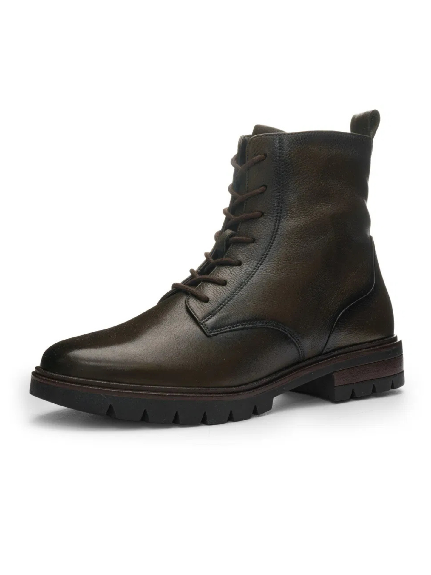 Ara - Dark Green Lace Up Leather Boot with Rugged Sole