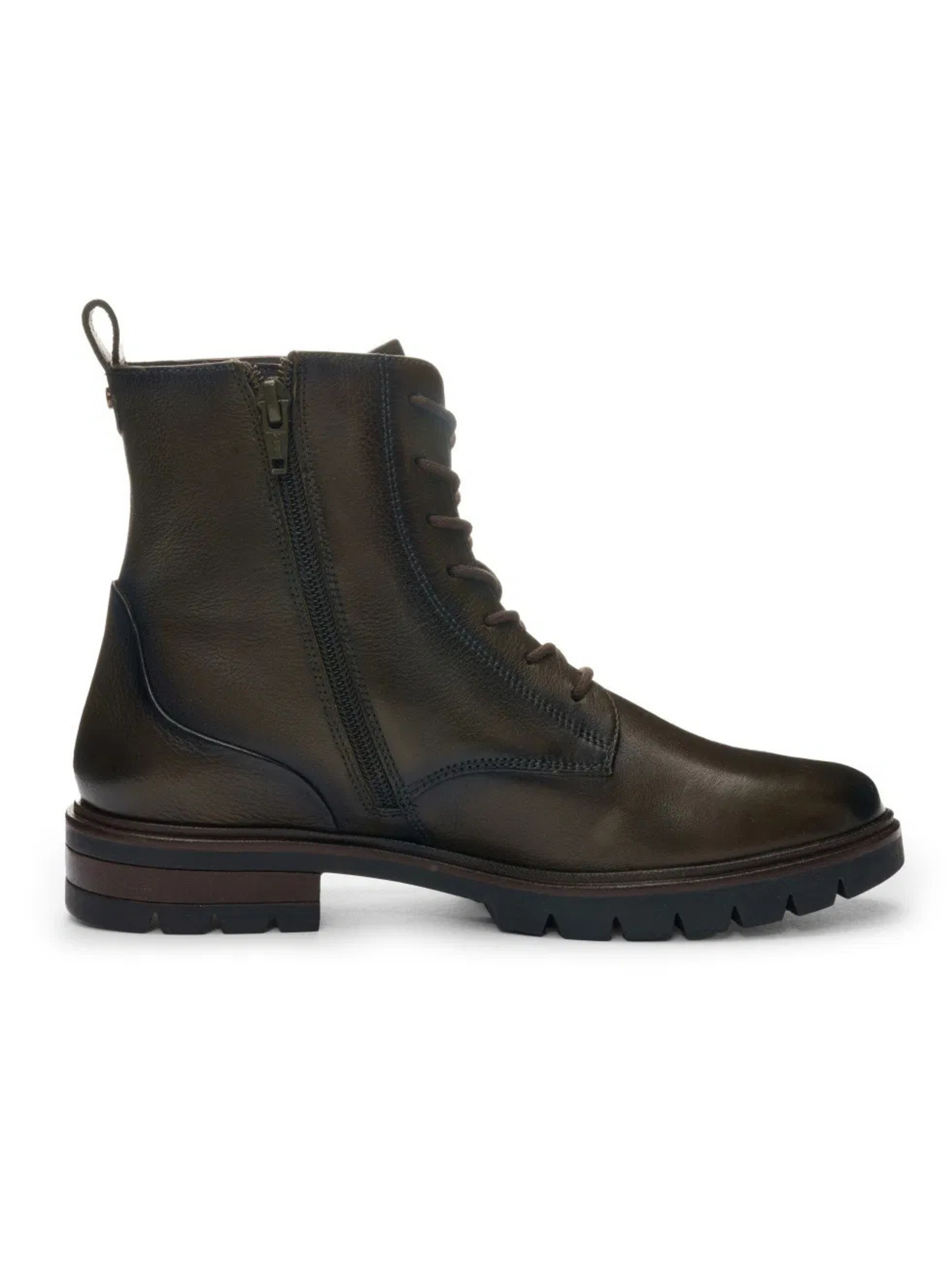 Ara - Dark Green Lace Up Leather Boot with Rugged Sole