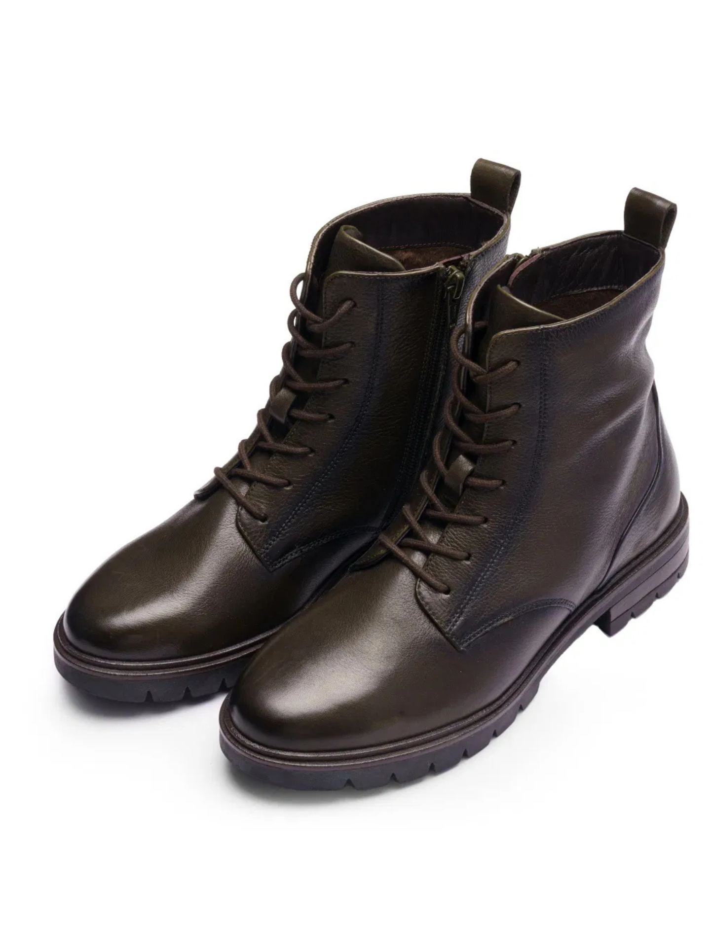 Ara - Dark Green Lace Up Leather Boot with Rugged Sole