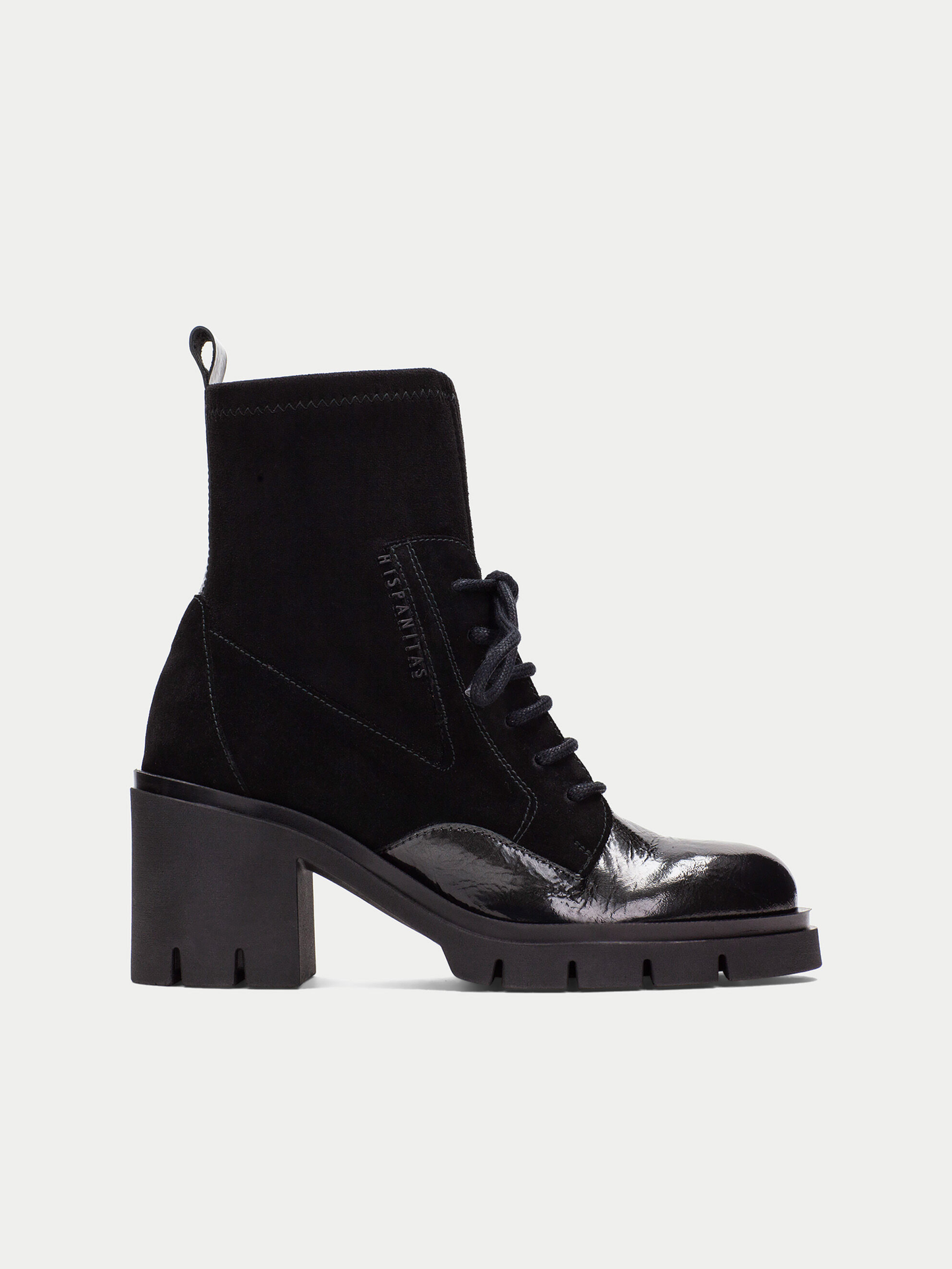 Hispanitas - Black Leather/ Suede Mix Boot With Lace Detail and Chunky Sole