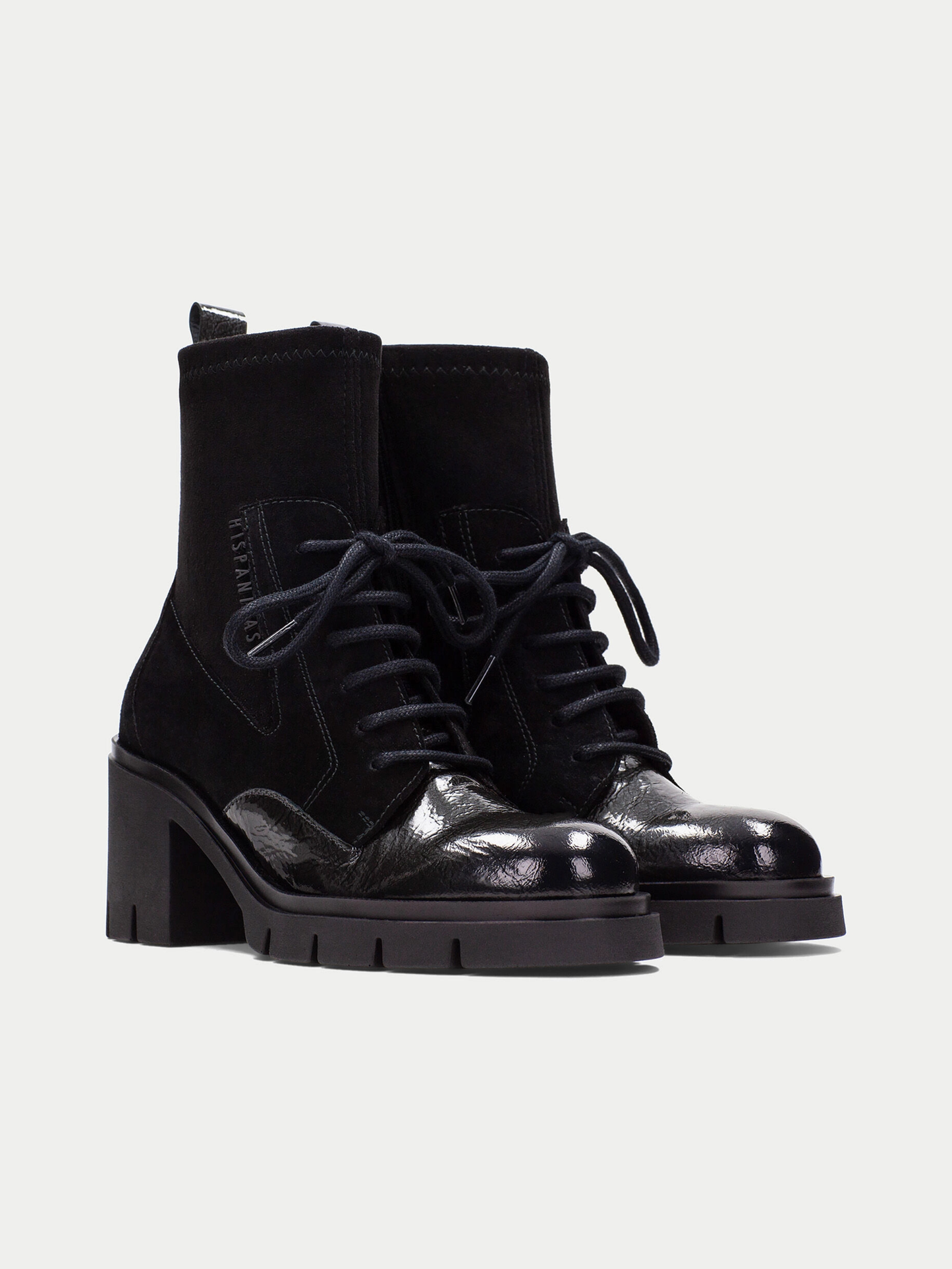 Hispanitas - Black Leather/ Suede Mix Boot With Lace Detail and Chunky Sole