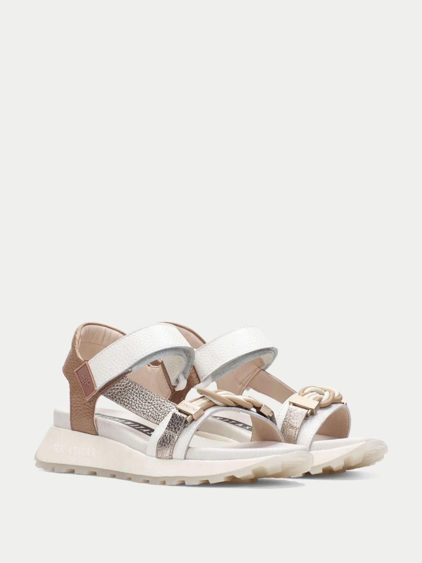 Hispanitas - White Velcro Chunky Sandal With Almond and Metallic Trim