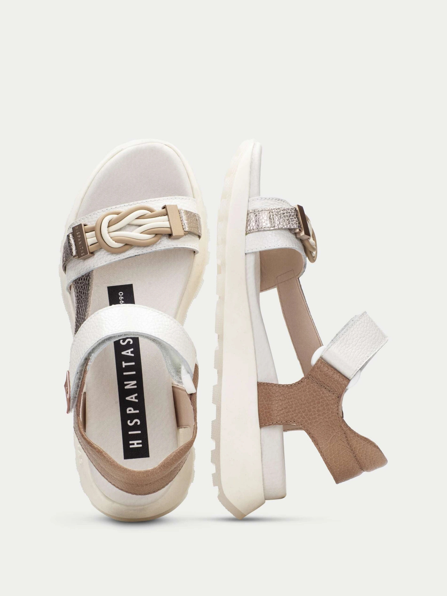 Hispanitas - White Velcro Chunky Sandal With Almond and Metallic Trim
