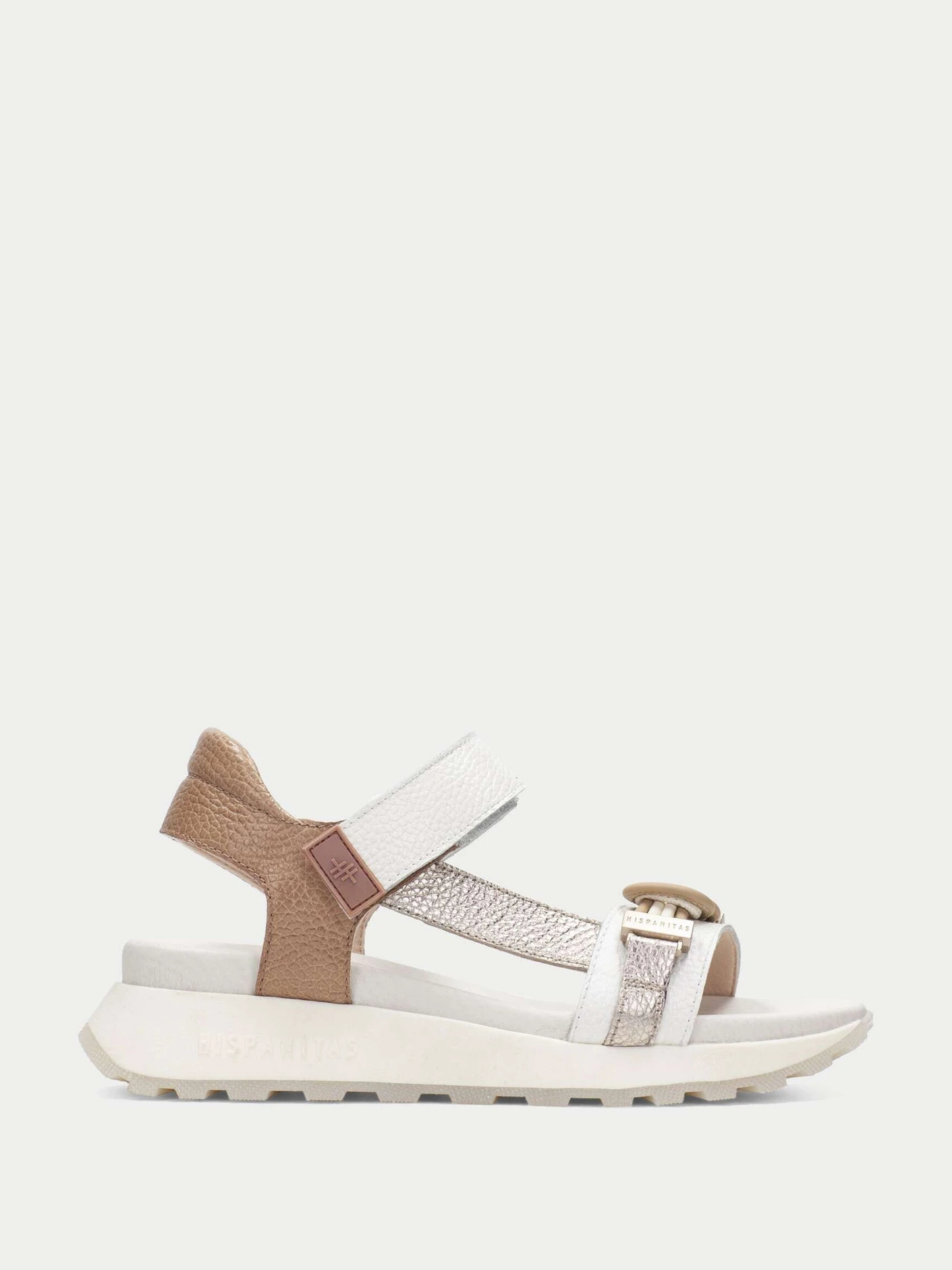 Hispanitas - White Velcro Chunky Sandal With Almond and Metallic Trim