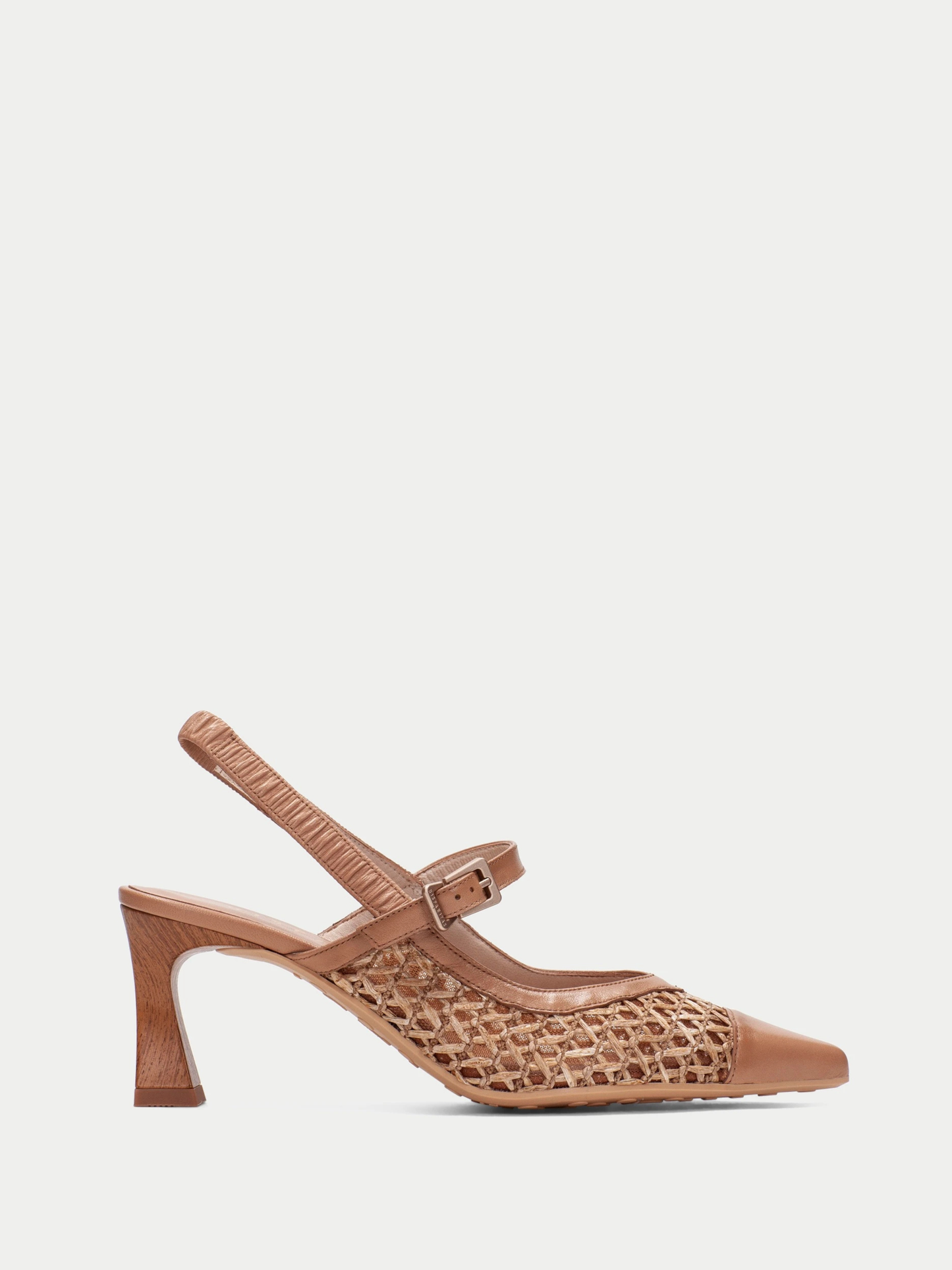 Hispanitas - Tan Pointy Toe Mary Jane Raffia Slingback Heels