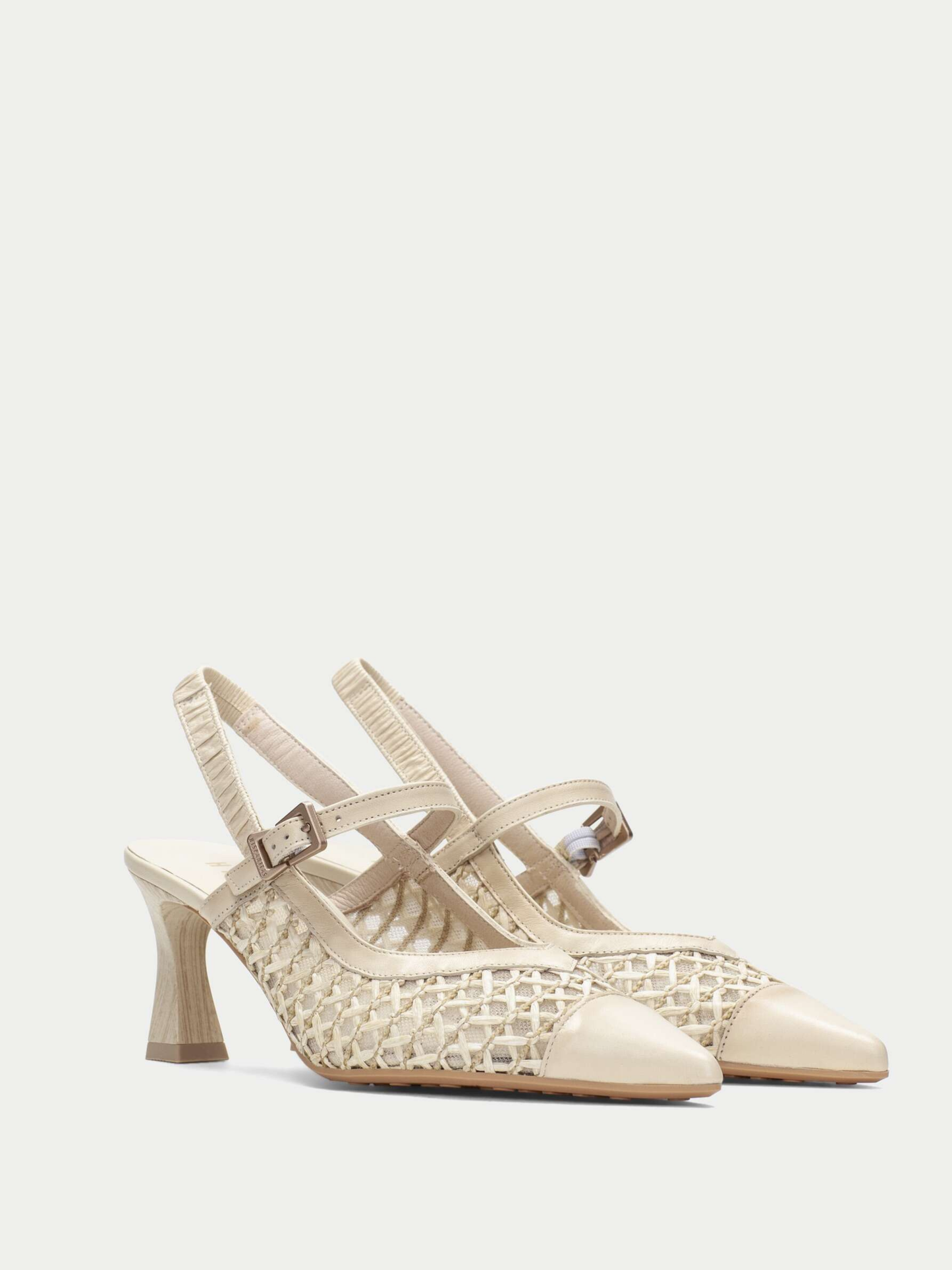 Hispanitas - Cream Pointy Toe Mary Jane Raffia Slingback Heels